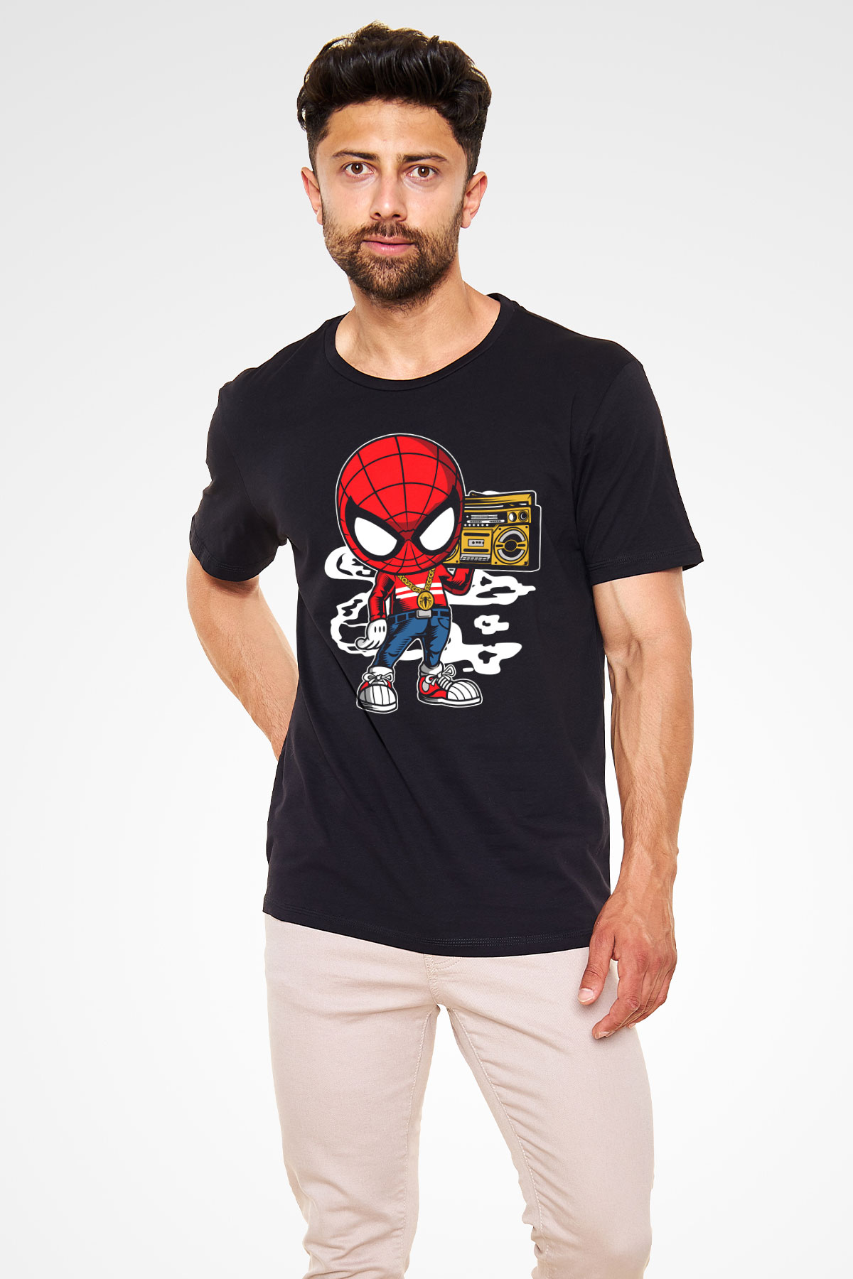 Spider Boombox Baskılı Siyah Unisex Tshirt