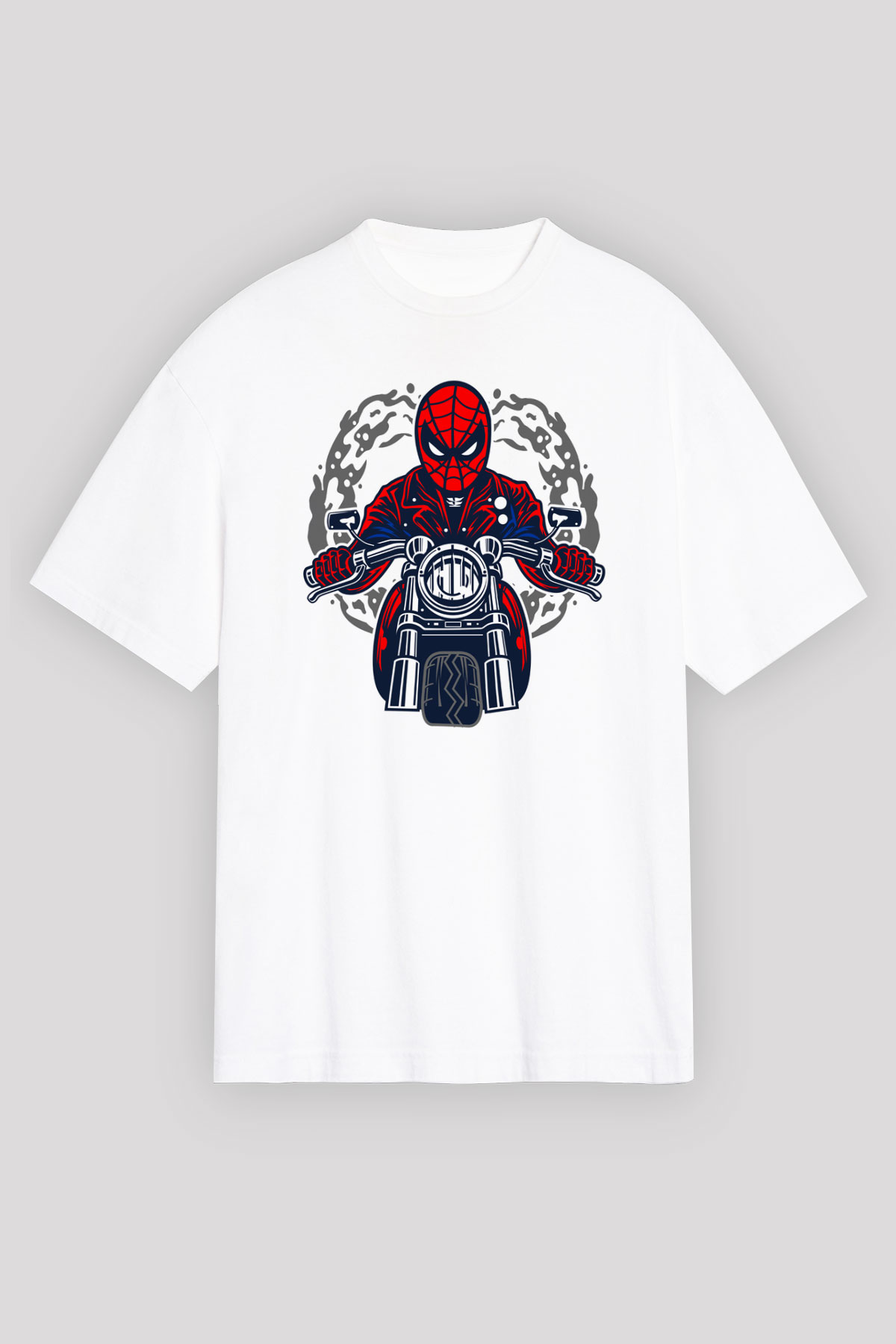 Spider Rider Baskılı Beyaz Unisex Oversize Tişört