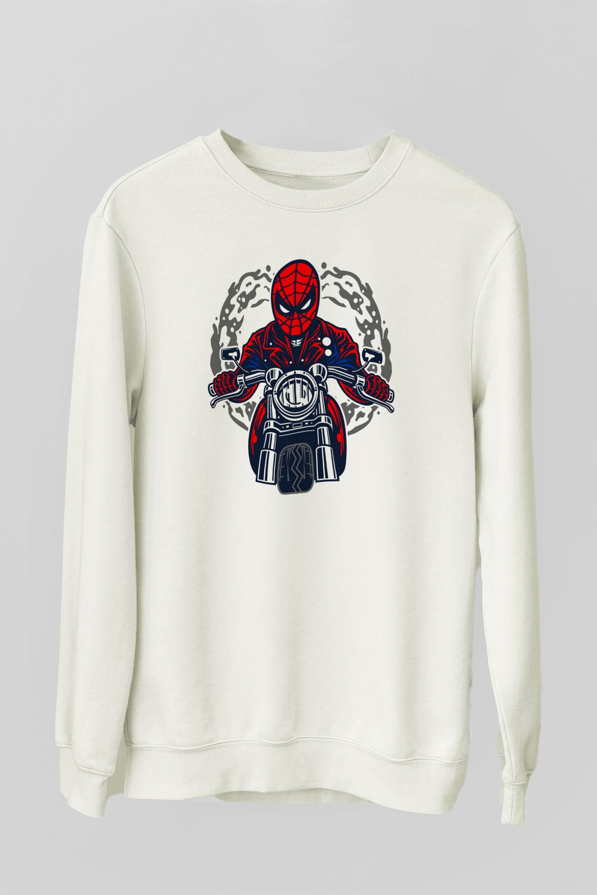 Spider Rider Baskılı Beyaz Unisex Sweatshirt