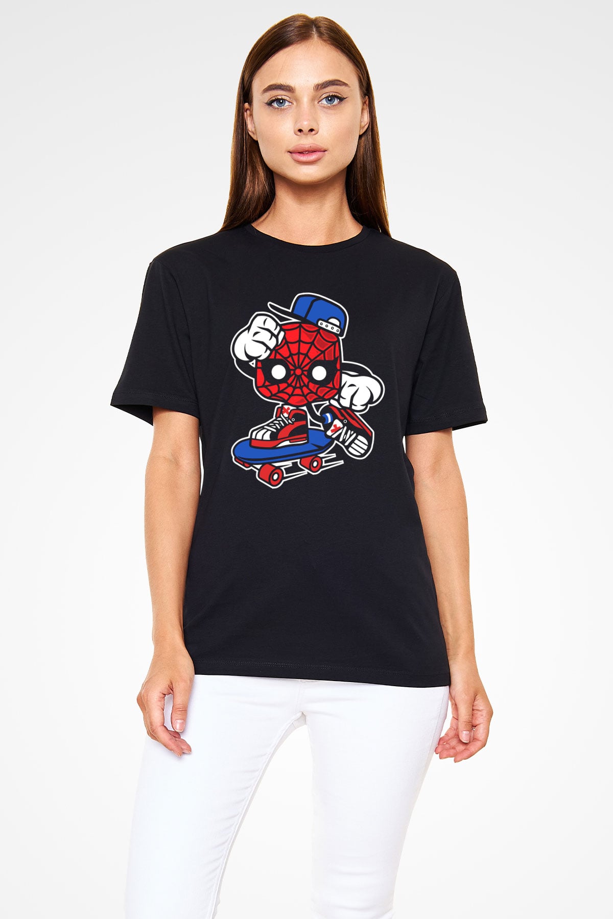 Spider Skater Baskılı Siyah Unisex Tshirt