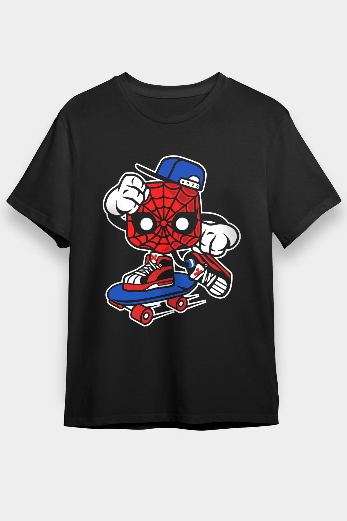 Spider Skater Baskılı Siyah Unisex Tshirt