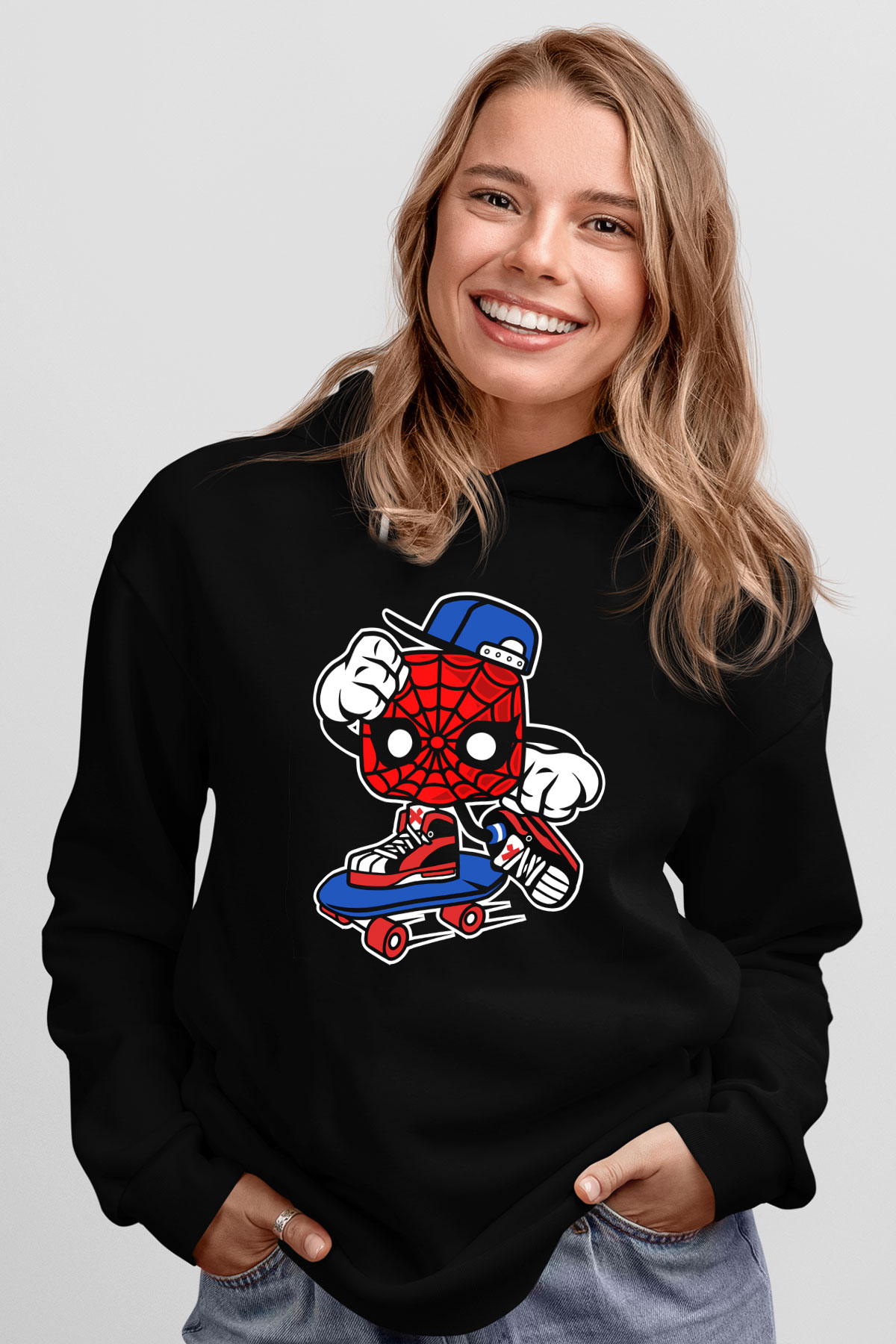 Spider Skater Baskılı Siyah Unisex Tshirt