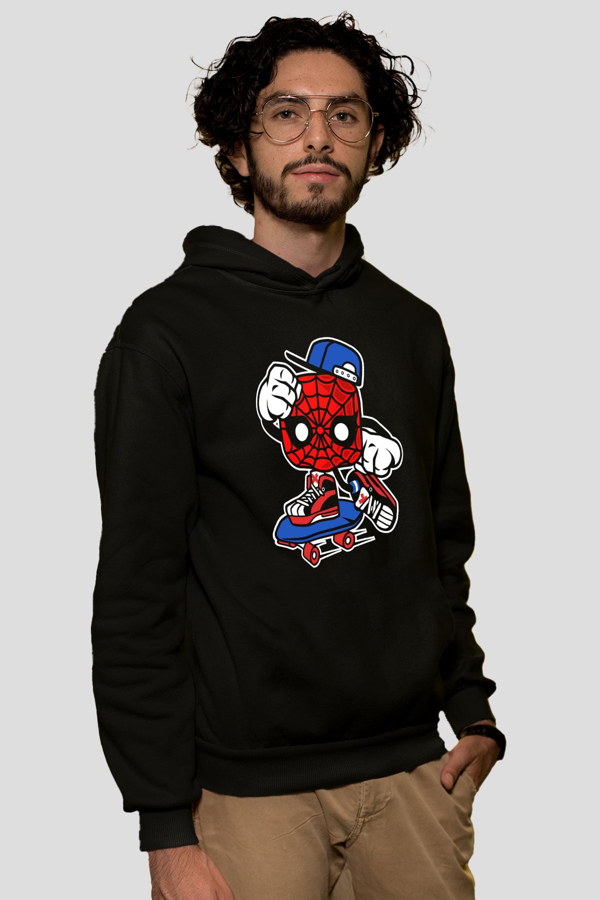 Spider Skater Baskılı Siyah Unisex Tshirt