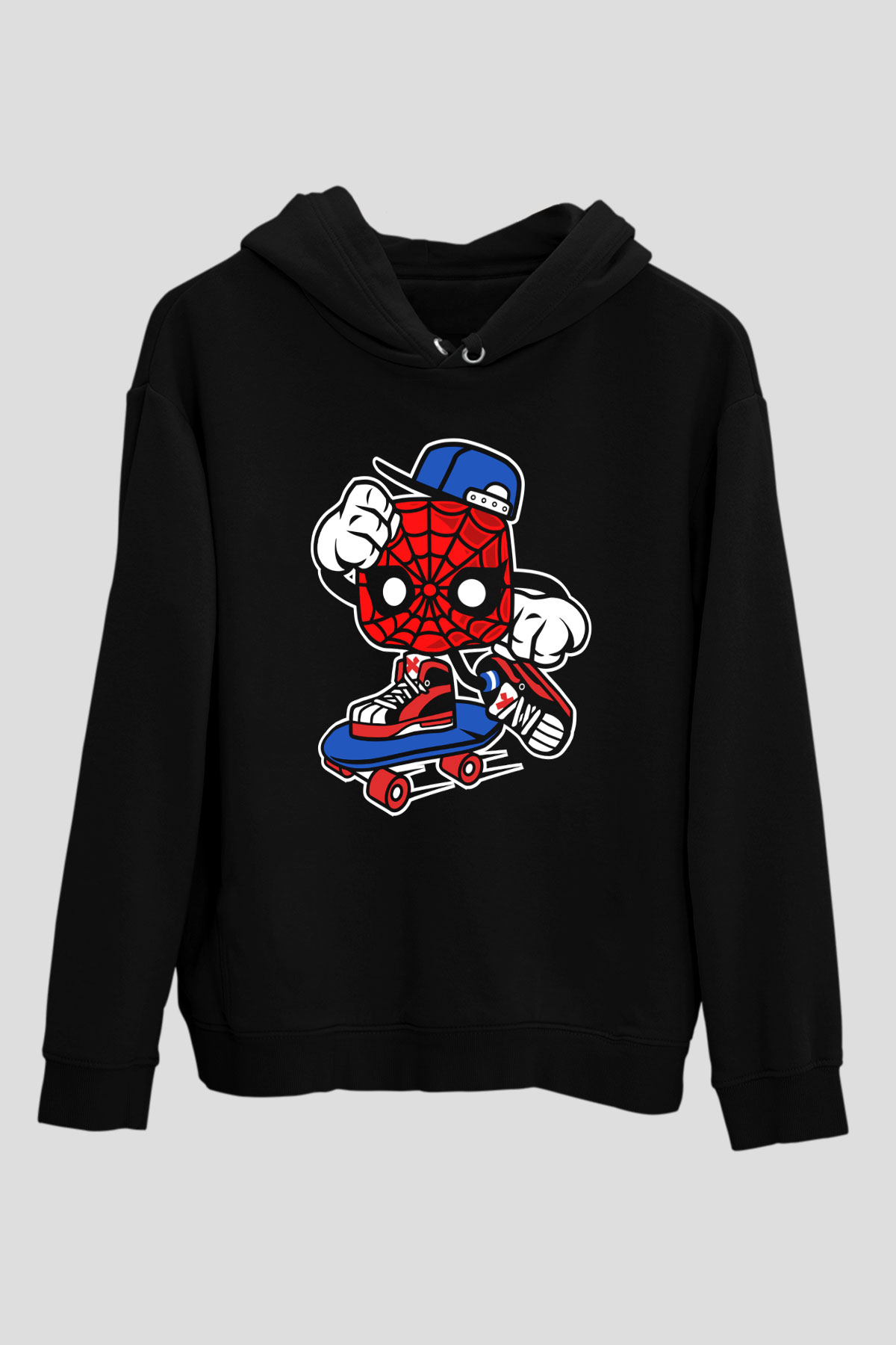 Spider Skater Baskılı Siyah Unisex Tshirt