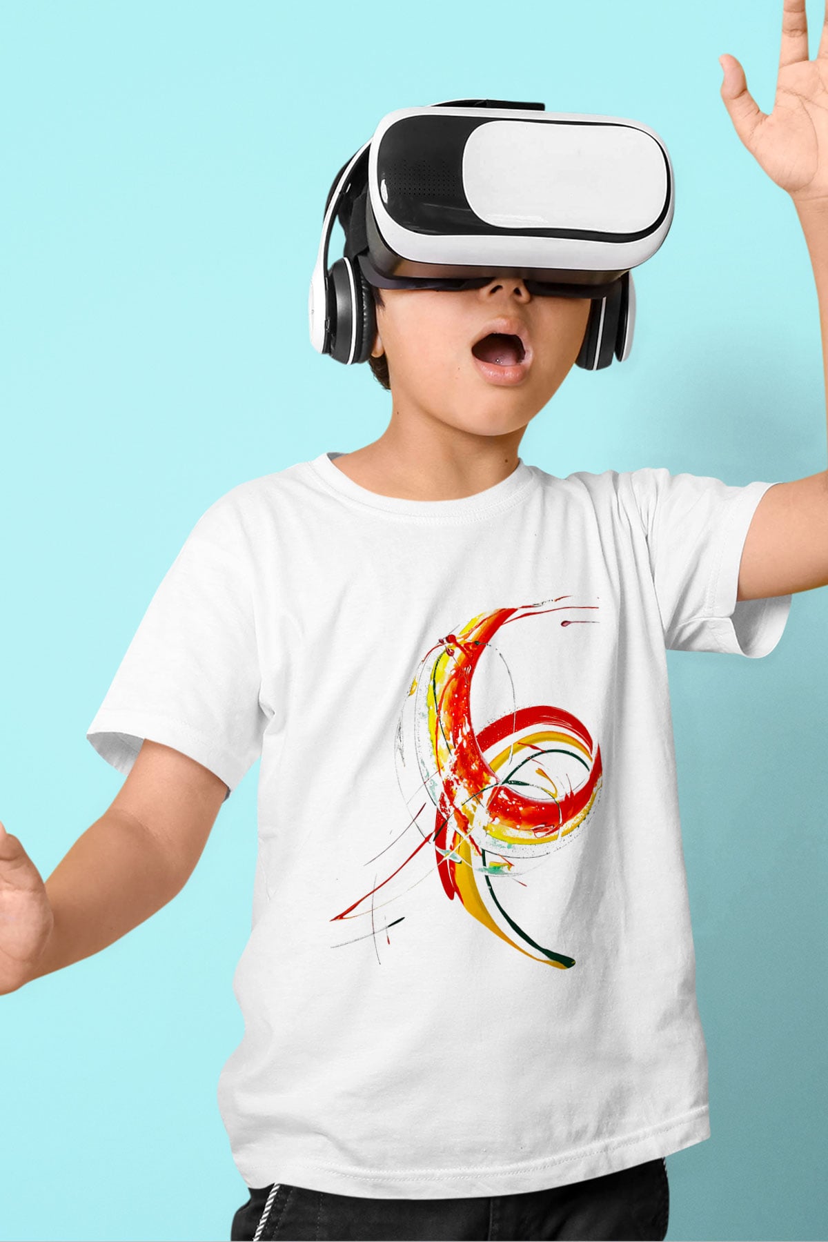 Spiral Baskılı Beyaz Unisex Çocuk Tişört