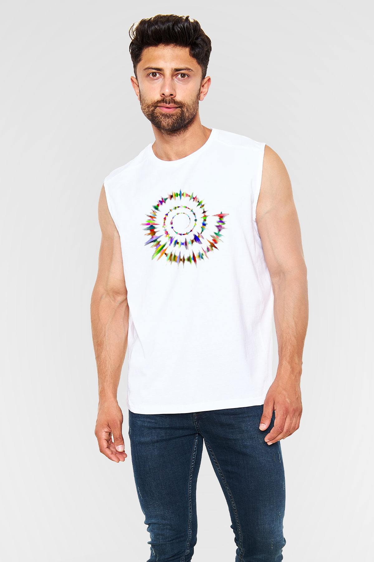Spiral Beyaz Unisex Kolsuz Tişört