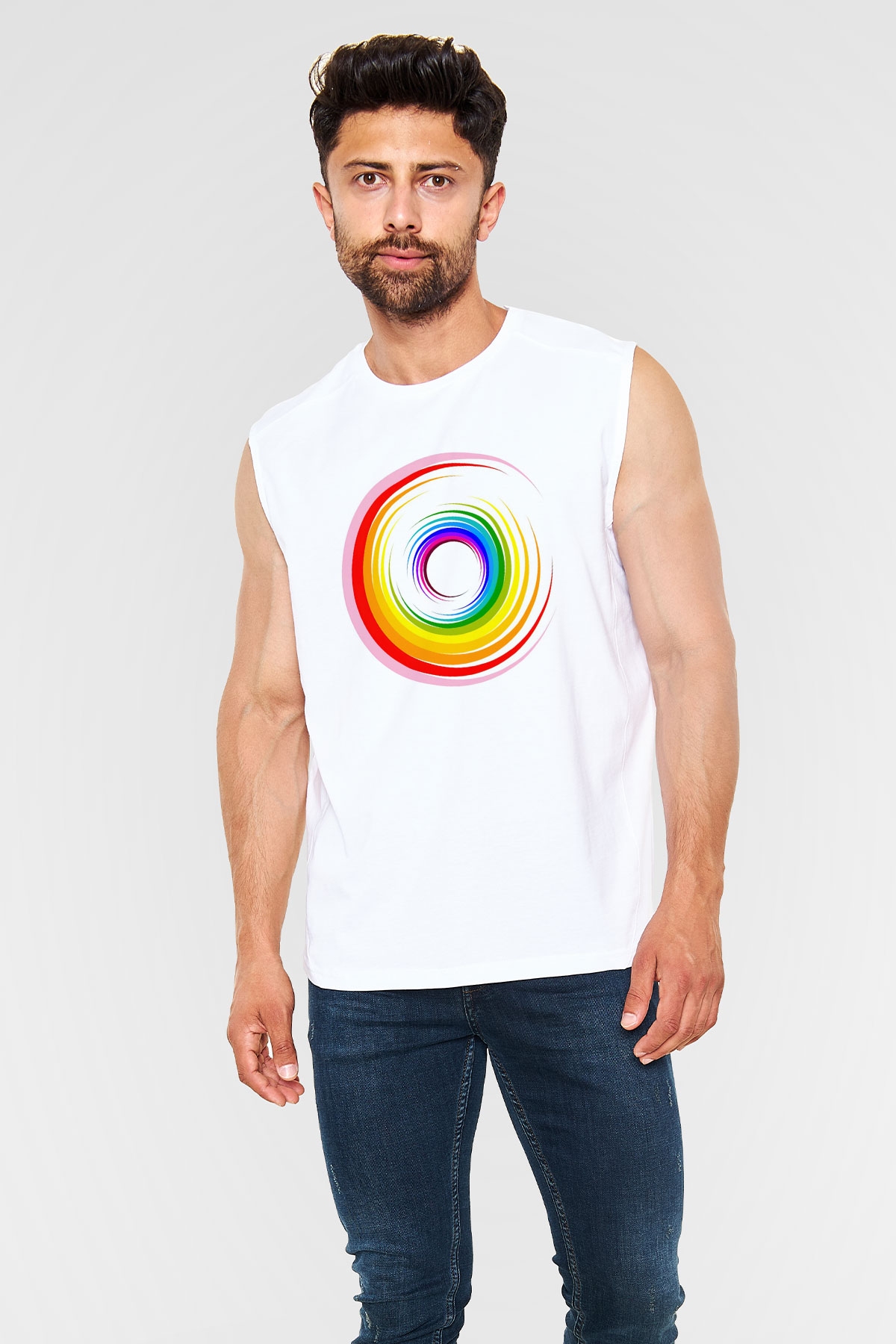 Spiral Beyaz Unisex Kolsuz Tişört