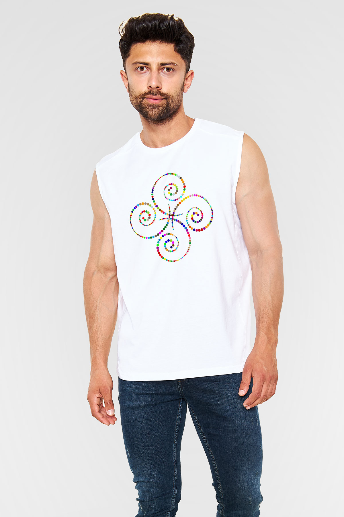 Spiral Beyaz Unisex Kolsuz Tişört