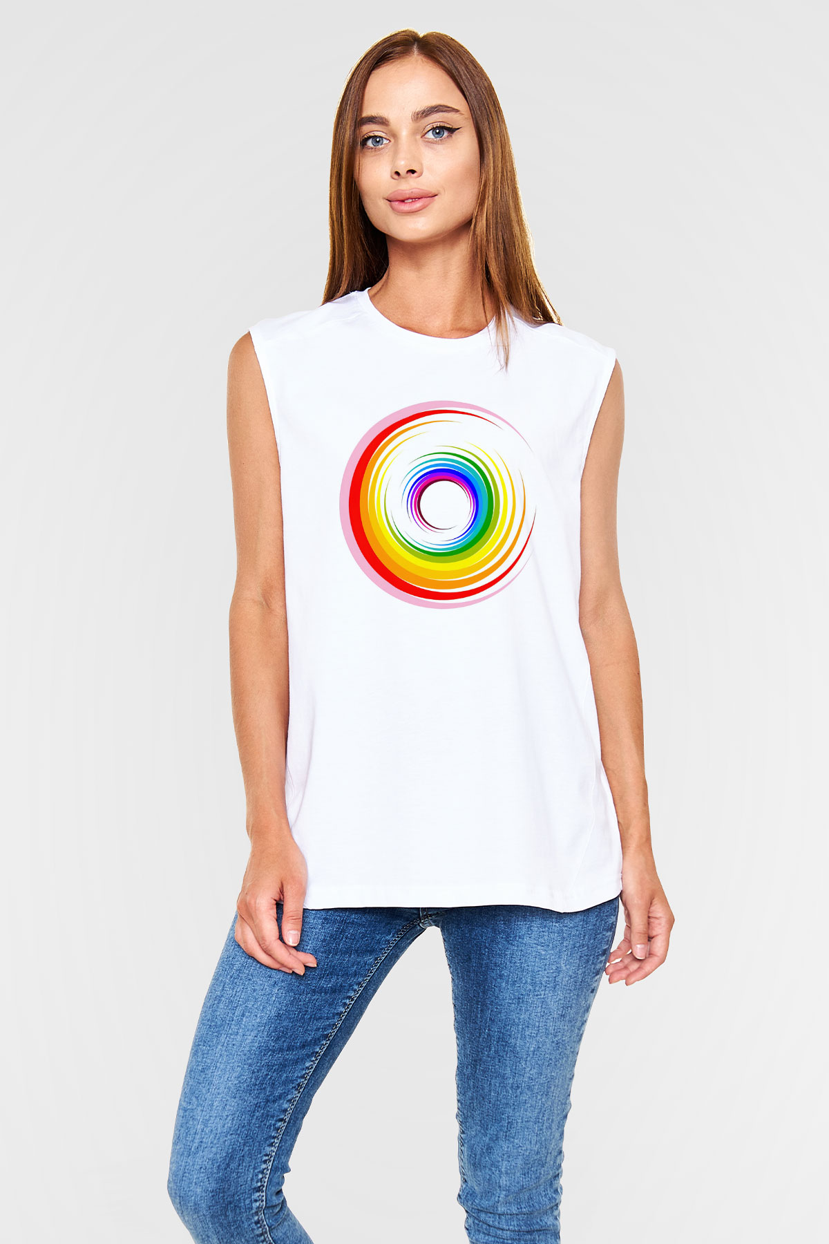 Spiral Beyaz Unisex Kolsuz Tişört