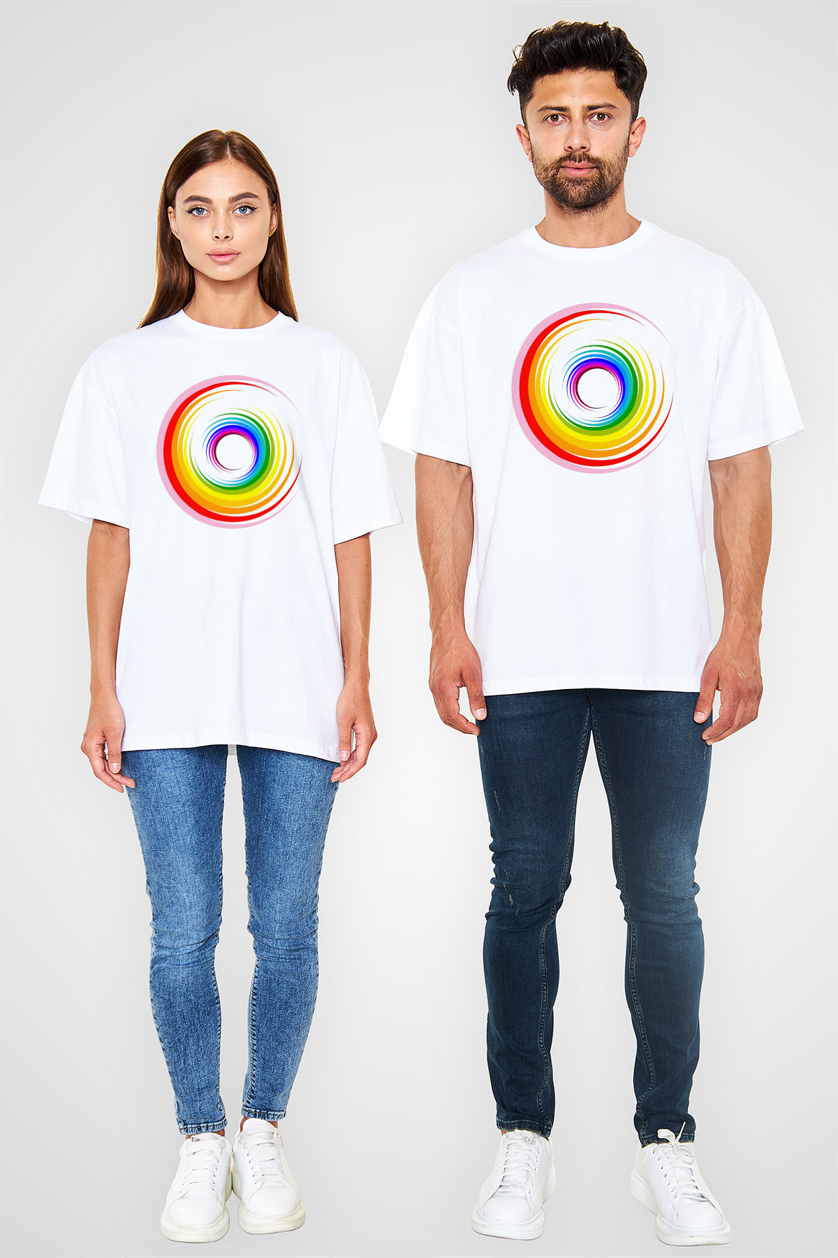 Spiral Beyaz Oversize Tişört Oversize T-shirt - TişörtFabrikası