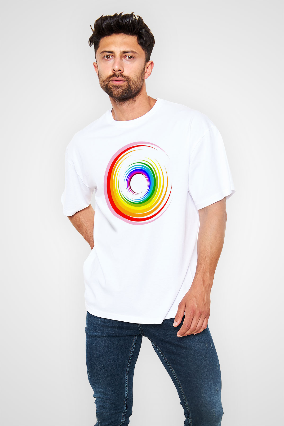 Spiral Beyaz Oversize Tişört Oversize T-shirt - TişörtFabrikası