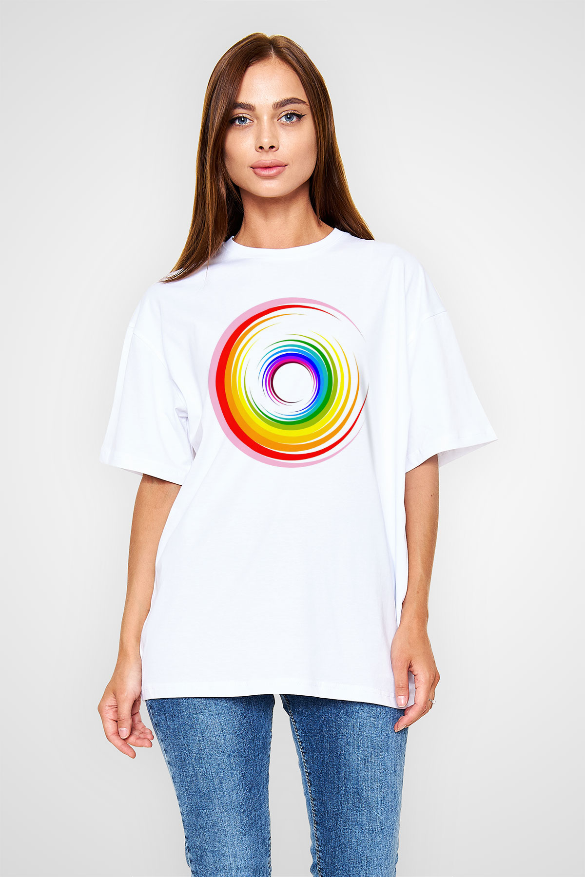 Spiral Beyaz Oversize Tişört Oversize T-shirt - TişörtFabrikası