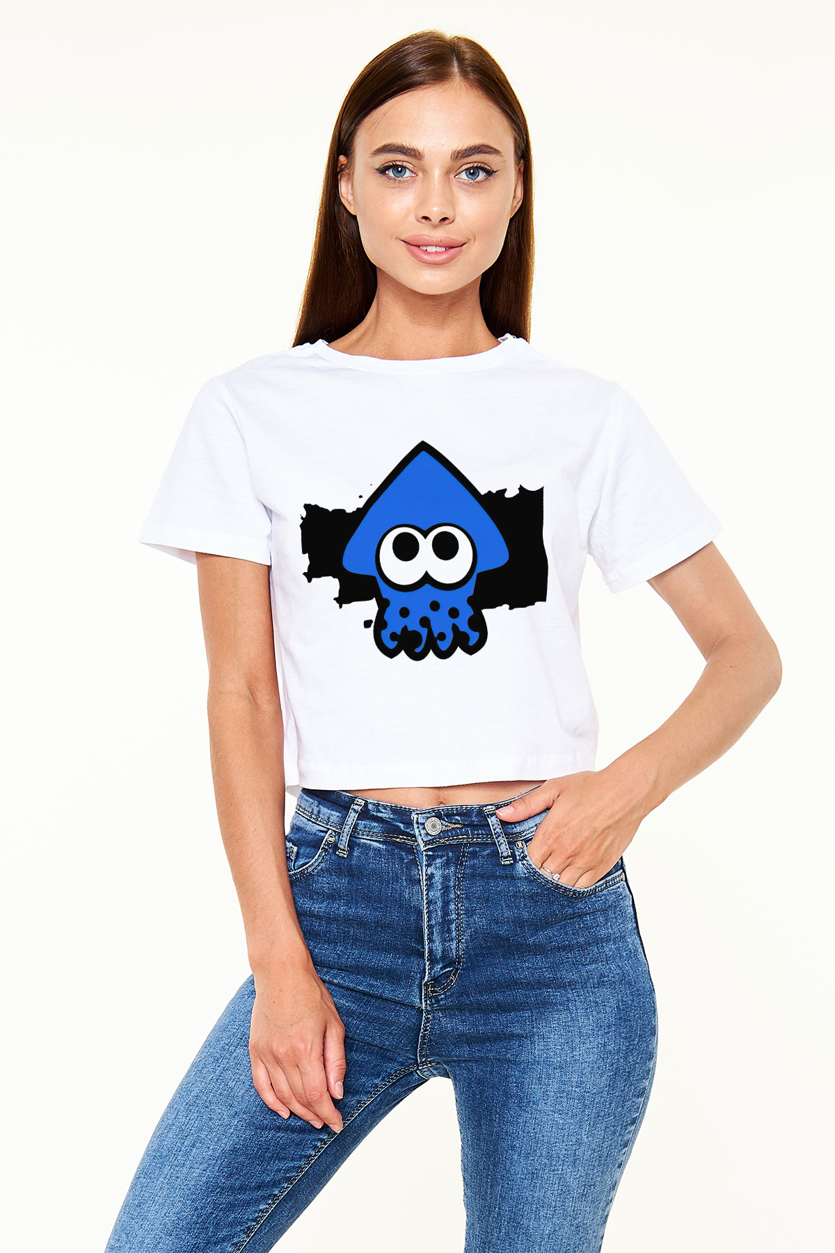 Splatoon Beyaz Croptop Tişört