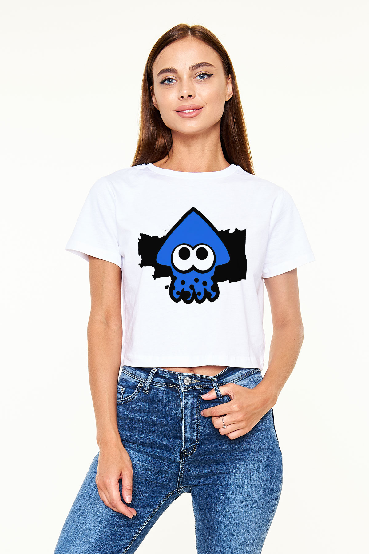 Splatoon Beyaz Croptop Tişört