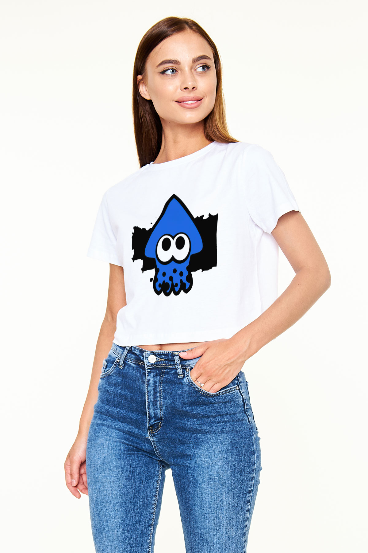 Splatoon Beyaz Croptop Tişört