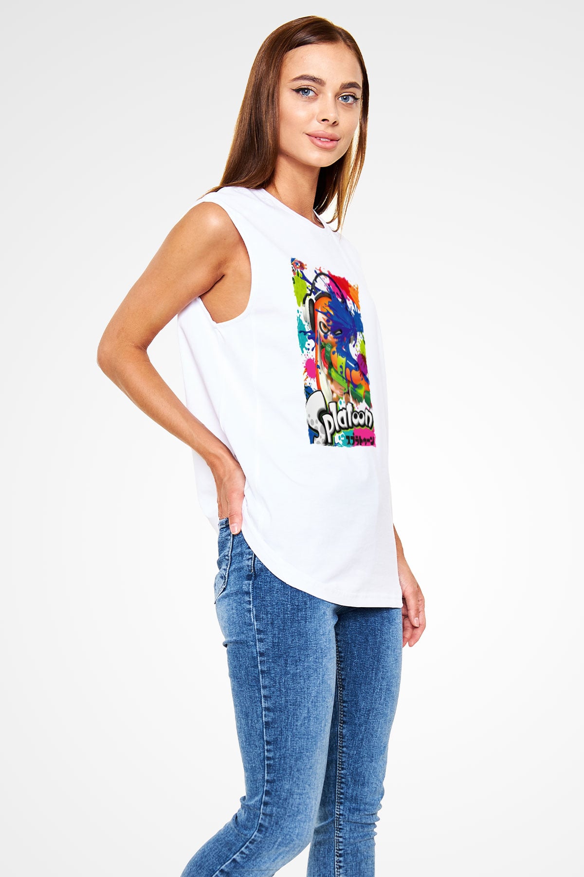Splatoon Beyaz Unisex Kolsuz Tişört