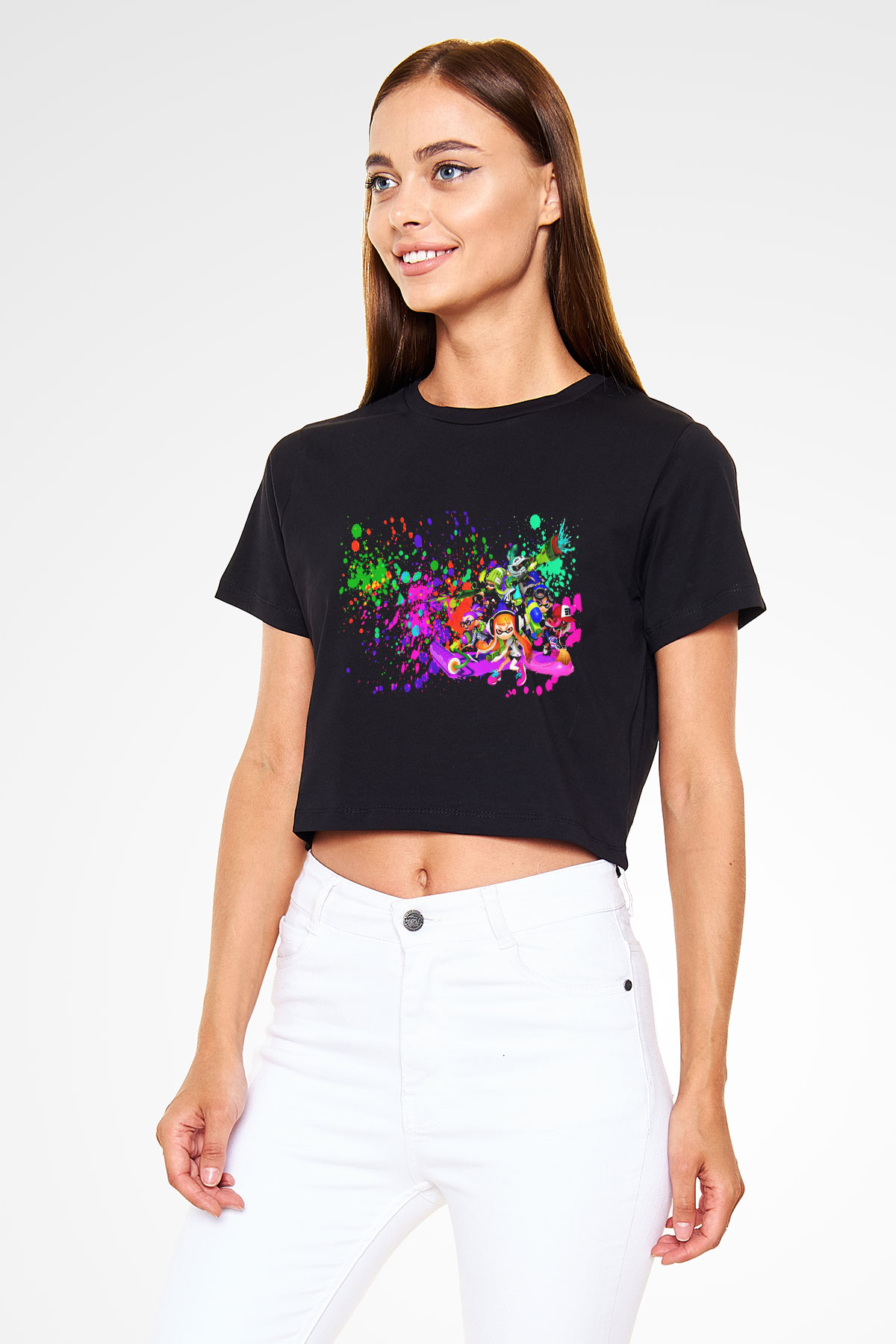 Splatoon Siyah Crop Top Tişört