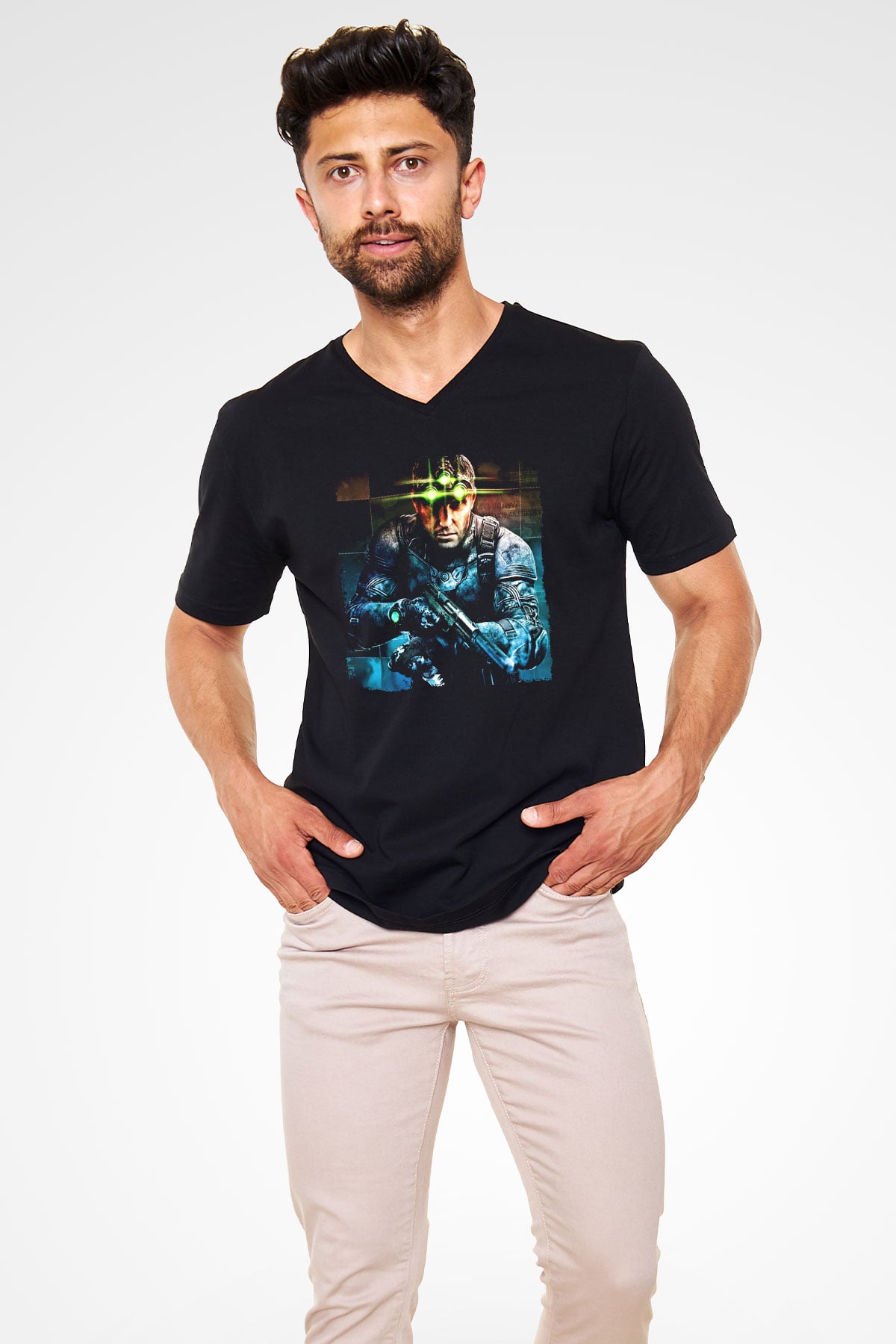 Splinter Cell Siyah Unisex V Yaka Tişört