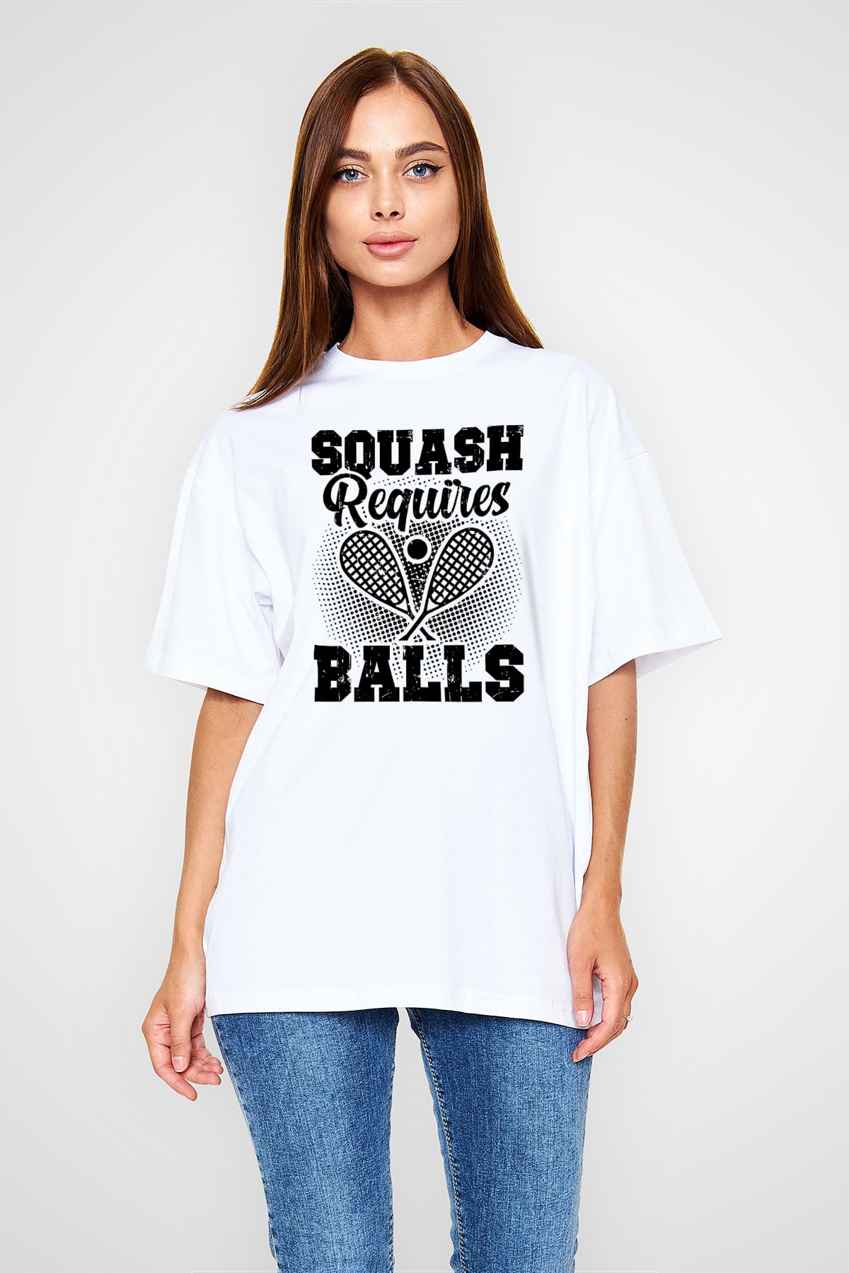 Squash Baskılı Unisex Beyaz Oversize Tişört - Tshirt