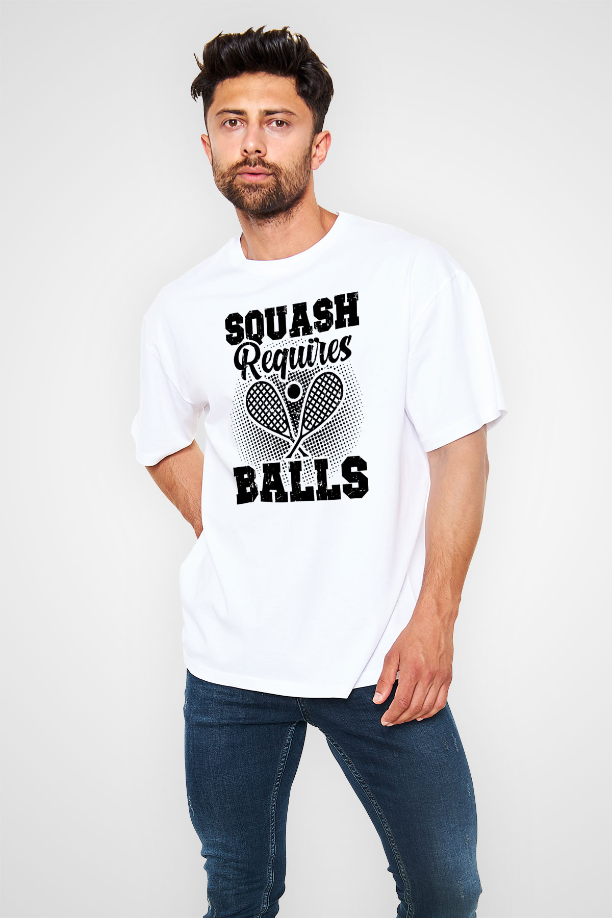 Squash Baskılı Unisex Beyaz Oversize Tişört - Tshirt