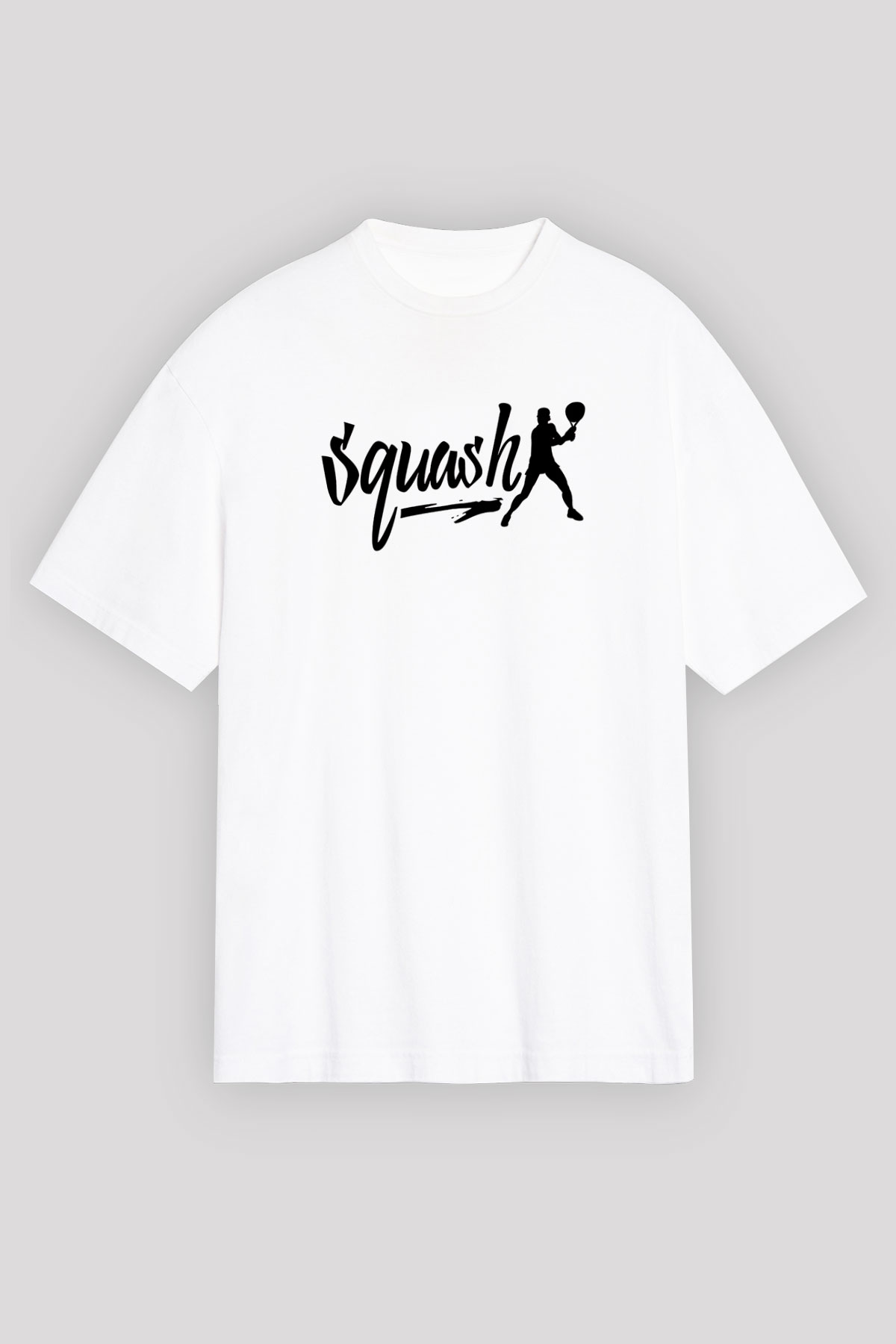 Squash Baskılı Unisex Beyaz Oversize Tişört - Tshirt