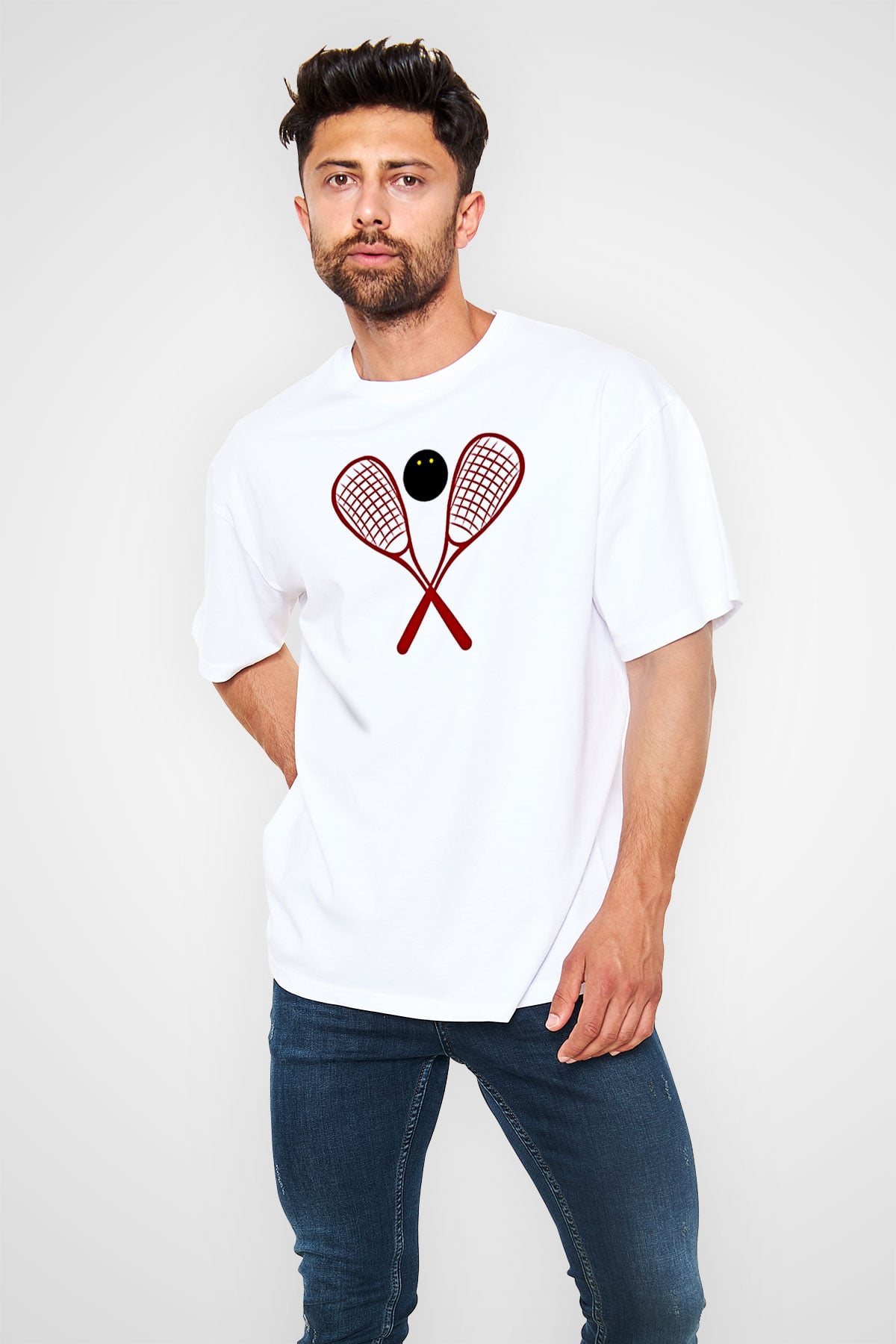 Squash Baskılı Unisex Beyaz Oversize Tişört - Tshirt