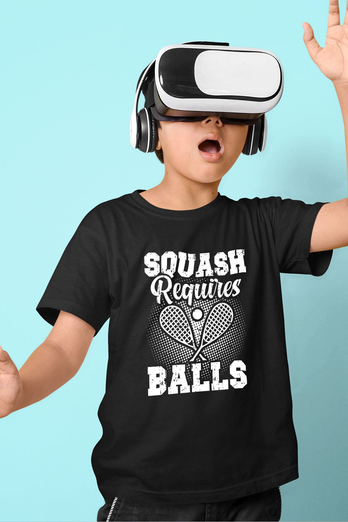 Squash Baskılı Unisex Siyah Çocuk Tİşörtü - Tshirt