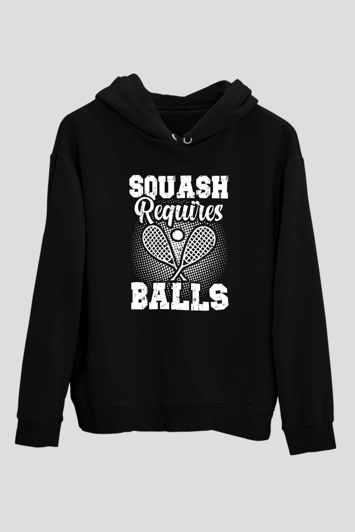 Squash Baskılı Unisex Siyah Kapüşonlu Sweatshirt