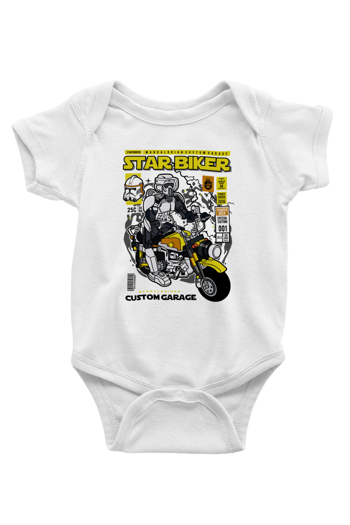 Star Biker Baskılı Unisex Beyaz Bebek Body - Zıbın