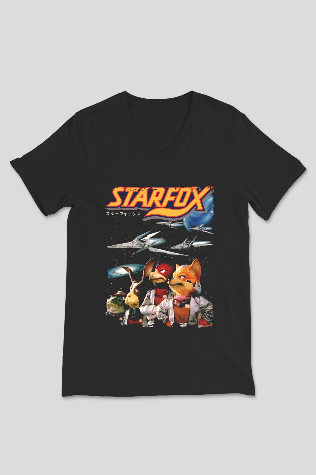 Star Fox Siyah Unisex V Yaka Tişört