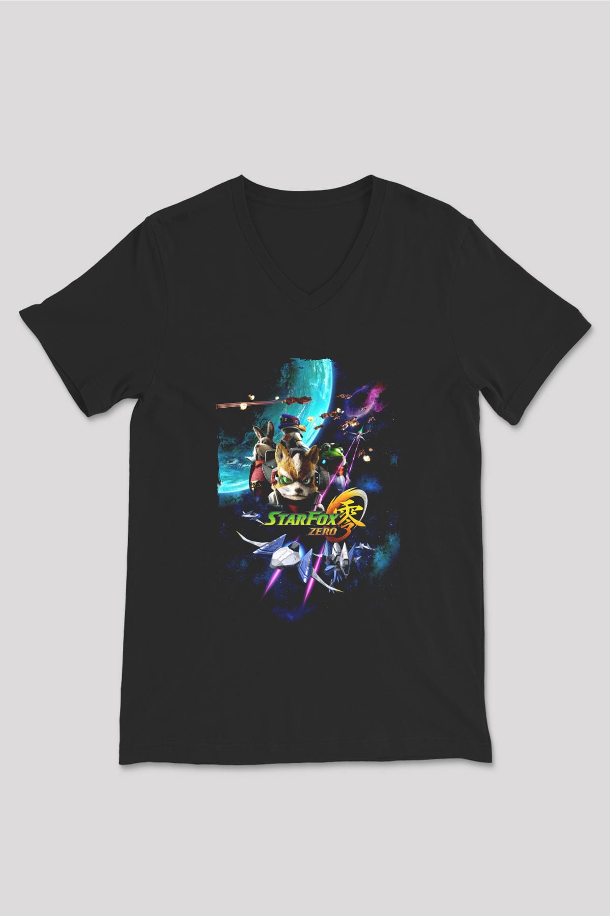 Star Fox Siyah Unisex V Yaka Tişört