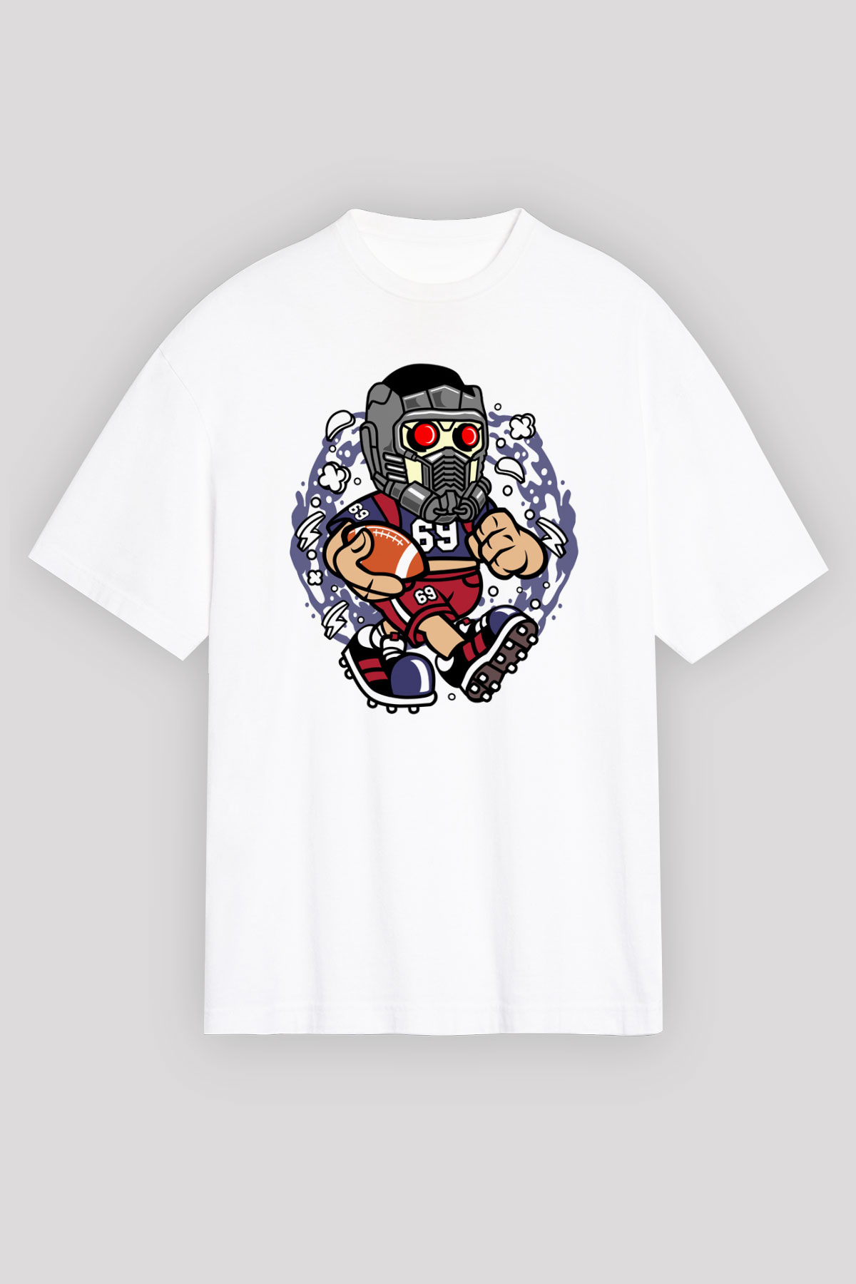 Star Lord Football Baskılı Beyaz Unisex Oversize Tişört