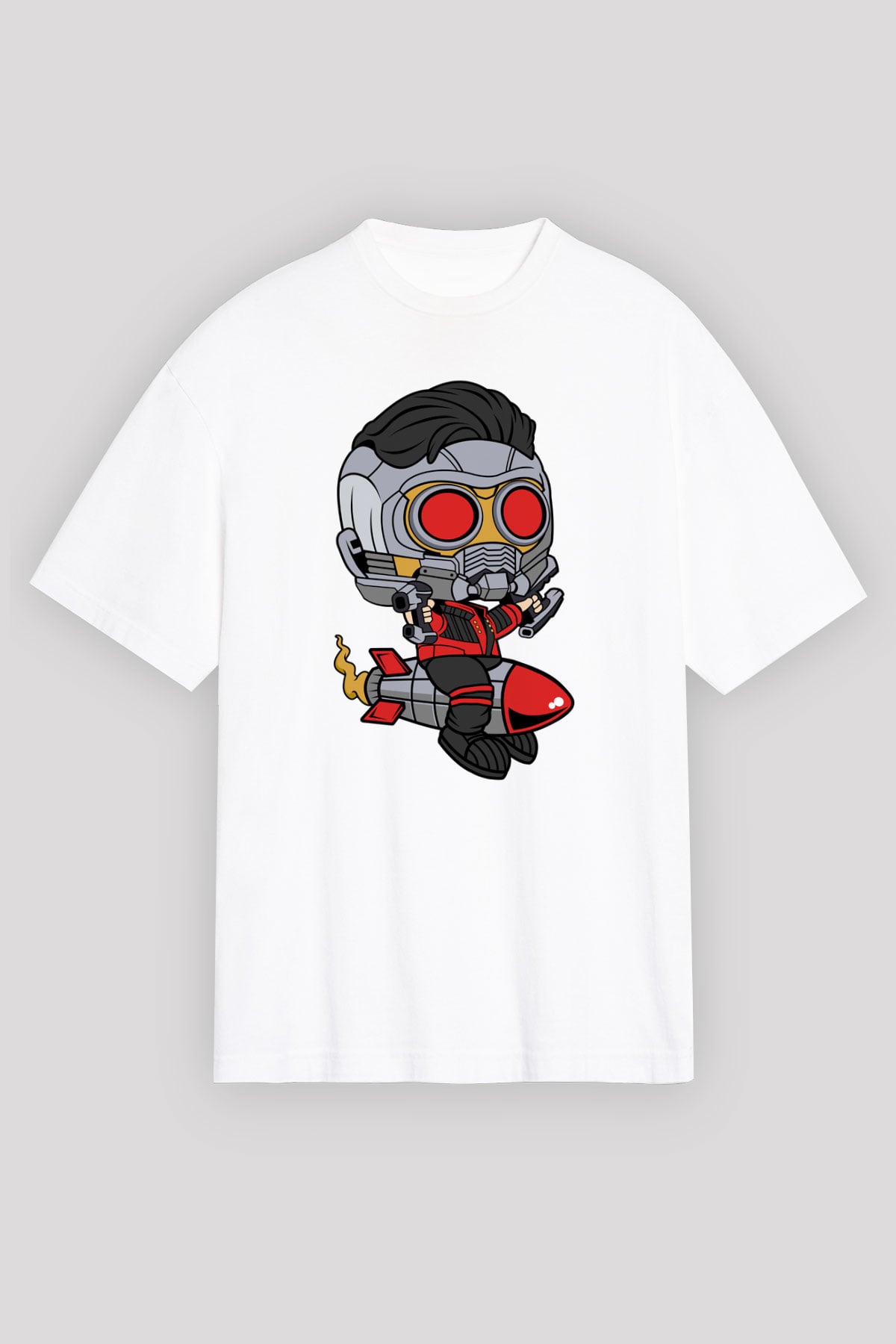 Star Lord Rocket Baskılı Beyaz Unisex Oversize Tişört