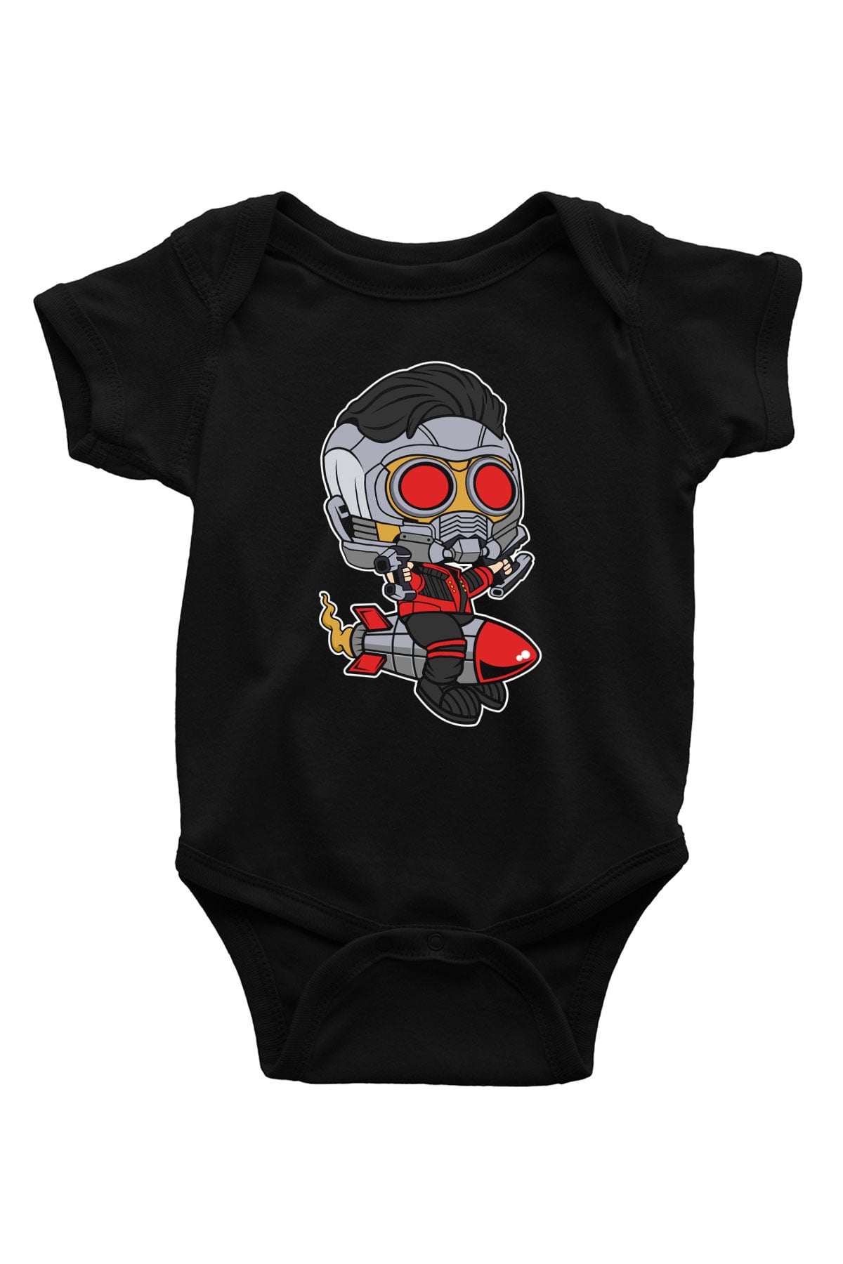 Star Lord Rocket Baskılı Siyah Bebek Body - Zıbın