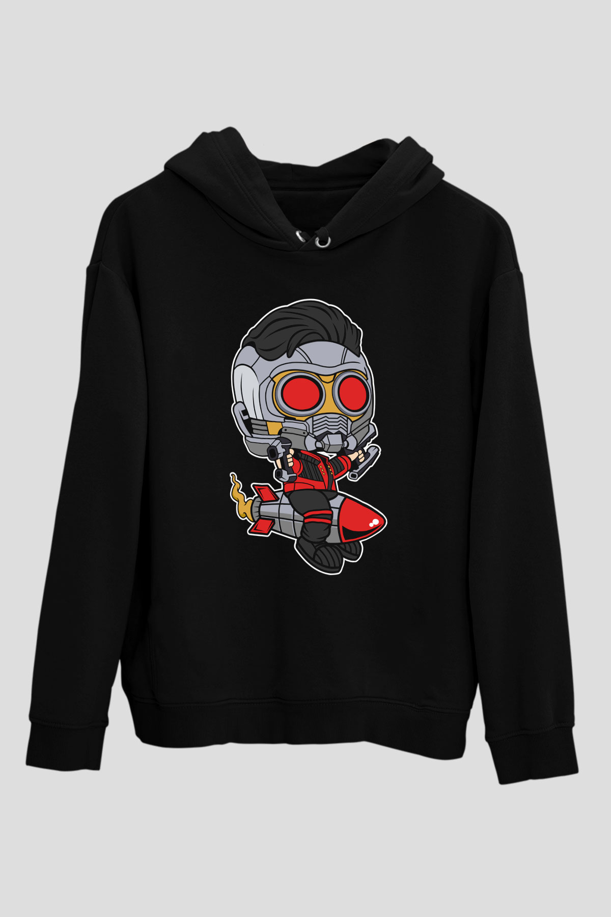 Star Lord Rocket Baskılı Siyah Unisex Hoodie