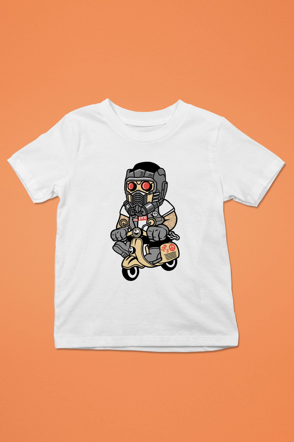 Star Lord Scooter Baskılı Beyaz Unisex Çocuk Tişört
