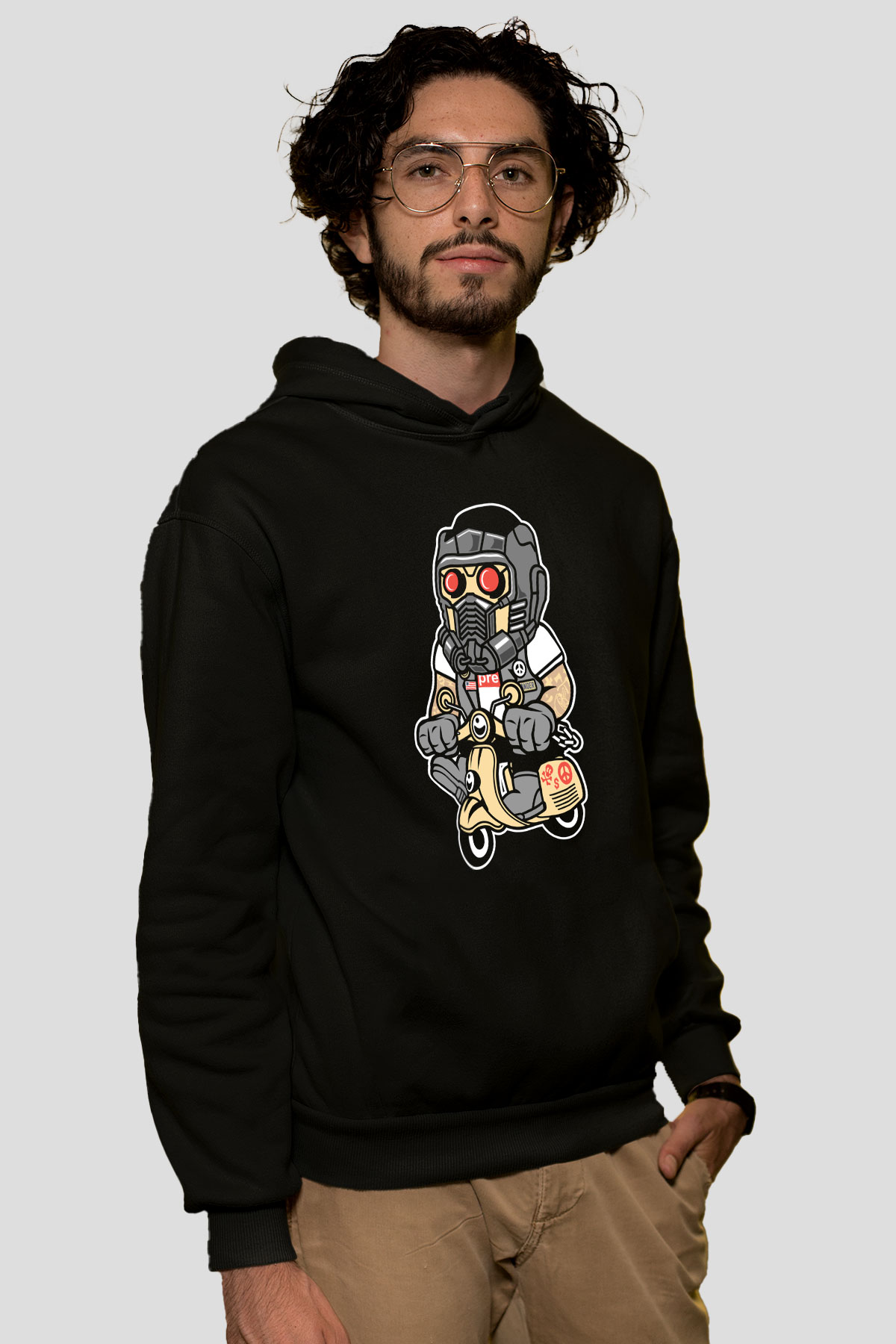Star Lord Scooter Baskılı Siyah Unisex Hoodie