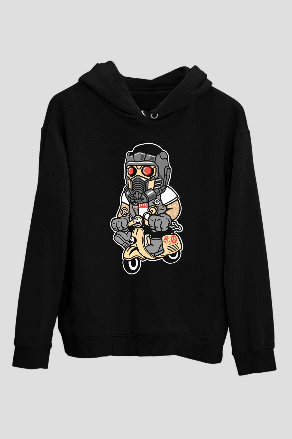 Star Lord Scooter Baskılı Siyah Unisex Hoodie