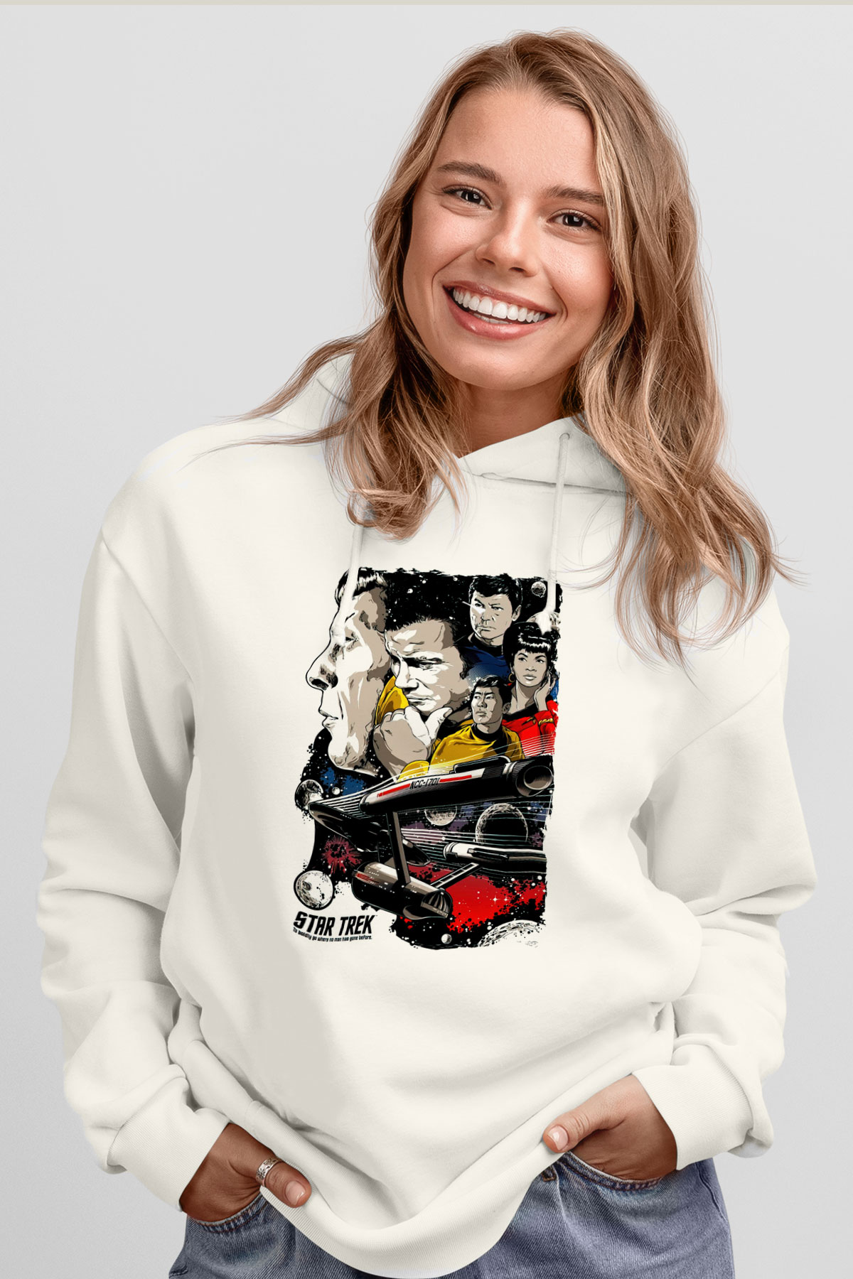 Star Trek Beyaz Unisex Hoodie