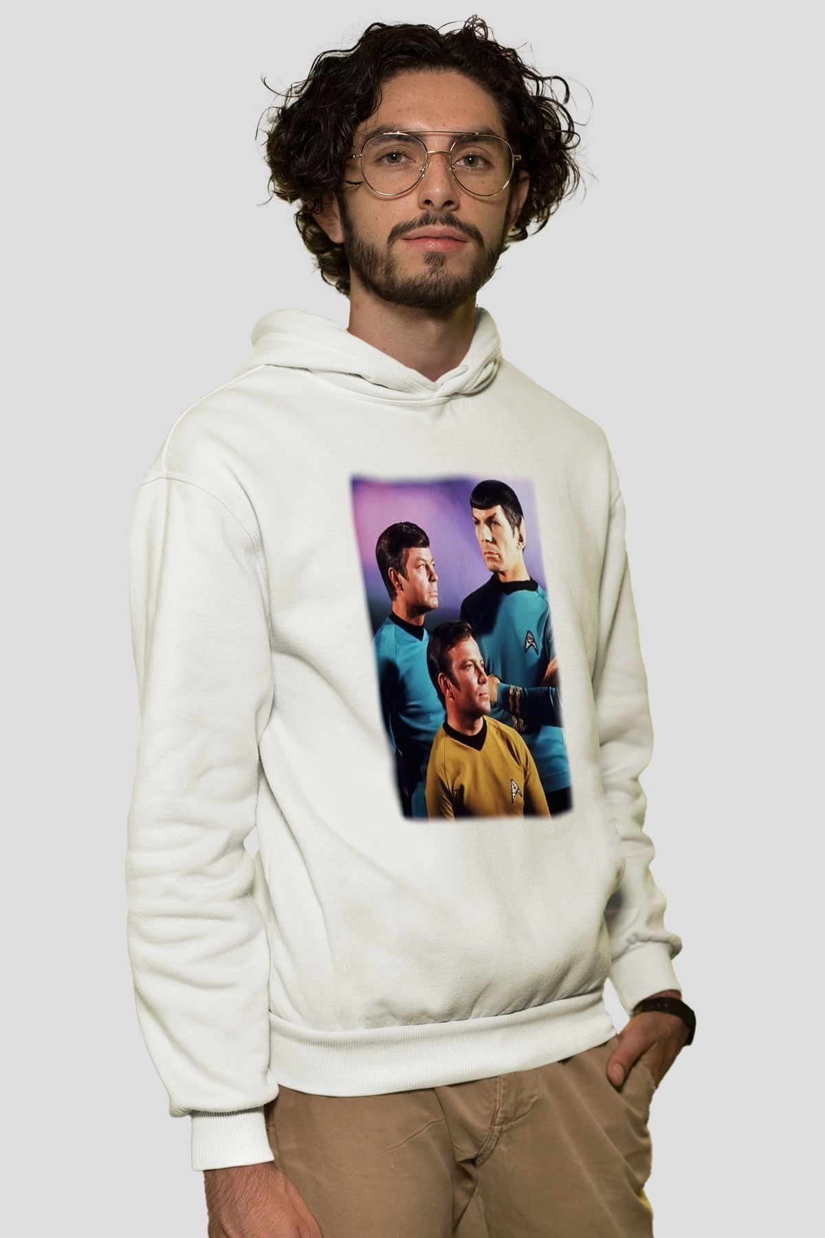 Star Trek Beyaz Unisex Kapşonlu Sweatshirt
