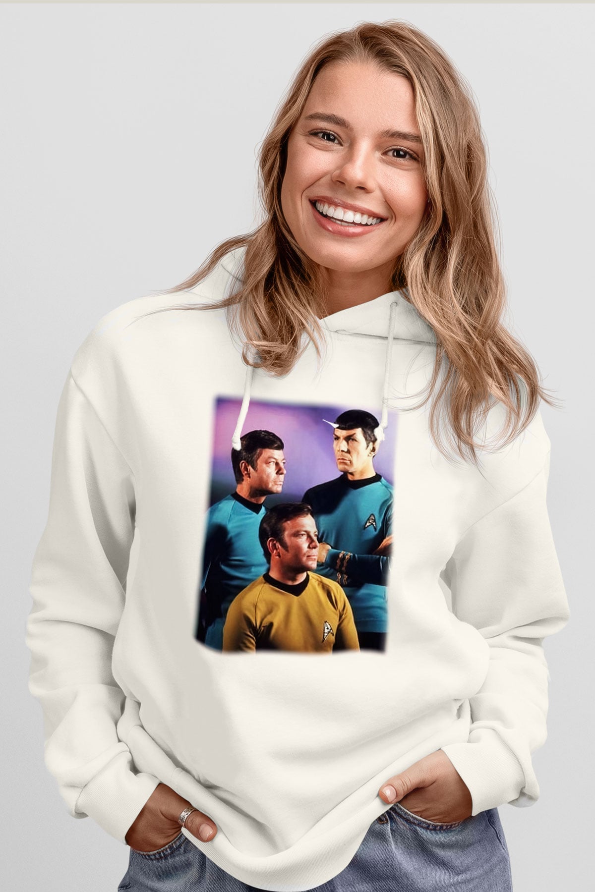 Star Trek Beyaz Unisex Kapşonlu Sweatshirt