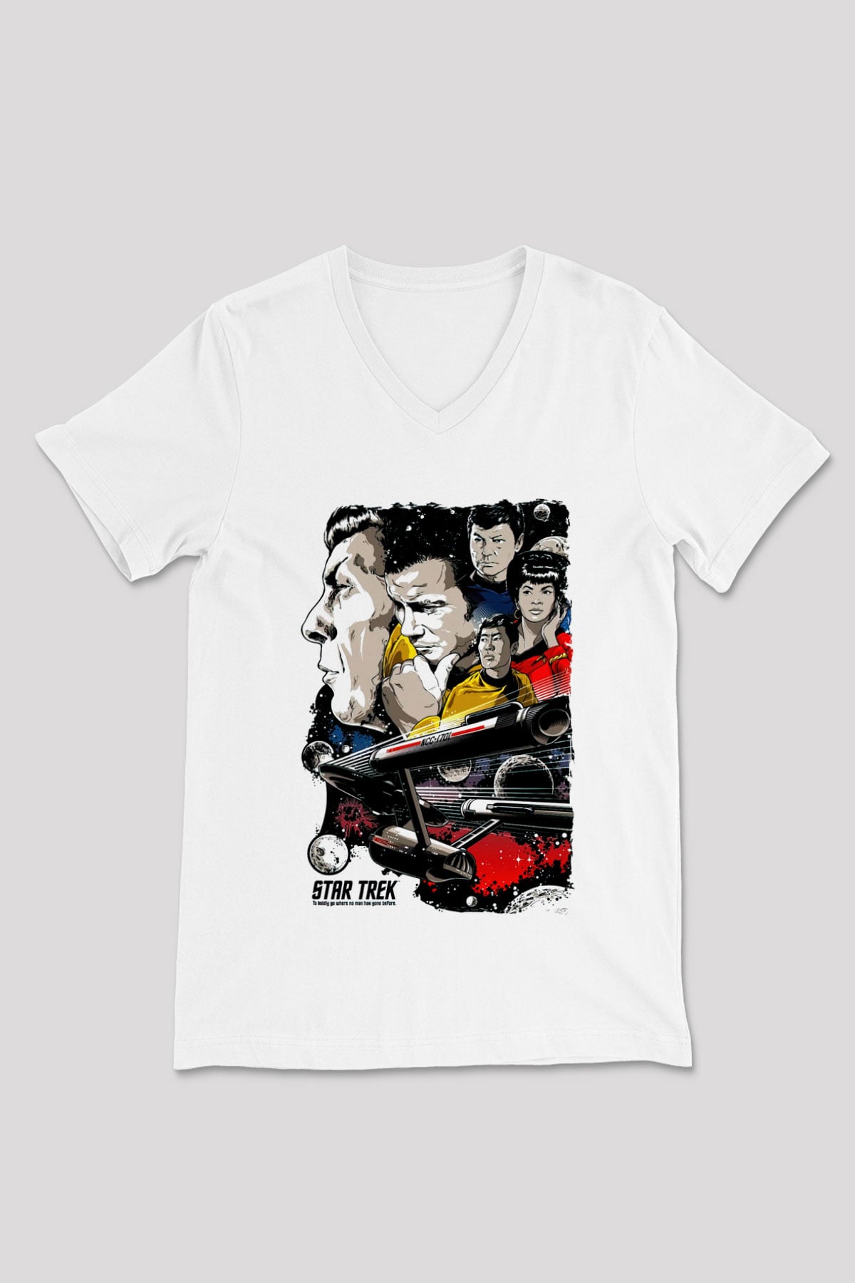 Star Trek Beyaz Unisex V Yaka Tişört