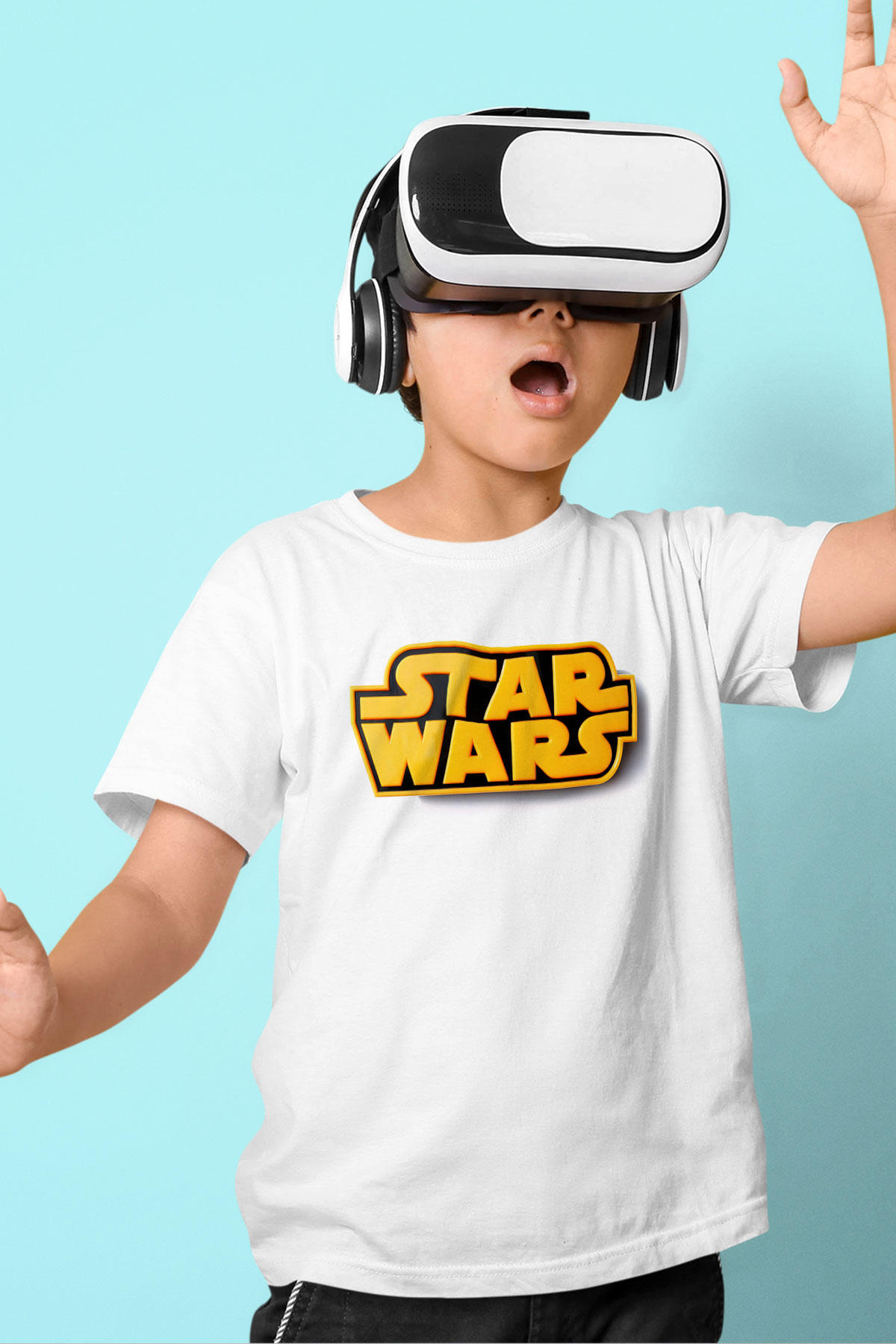 Star Wars Baskılı Beyaz Unisex Çocuk Tişört