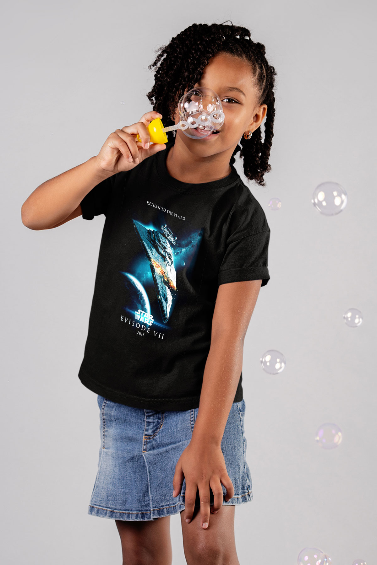 Star Wars Baskılı Siyah Unisex Çocuk Tişört