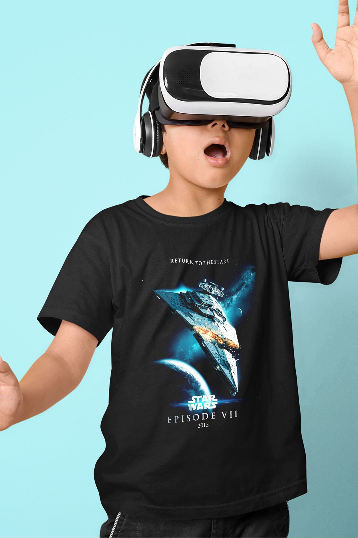 Star Wars Baskılı Siyah Unisex Çocuk Tişört