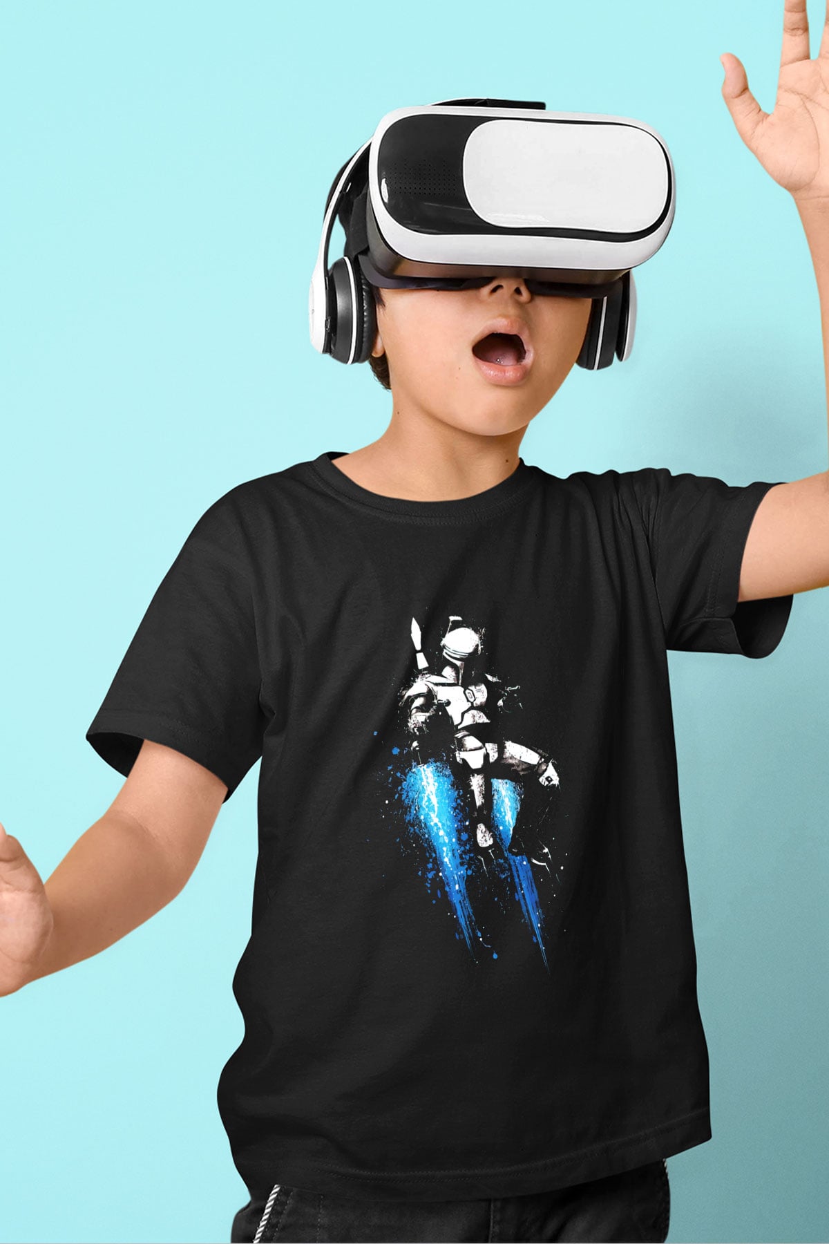 Star Wars Baskılı Siyah Unisex Çocuk Tişört