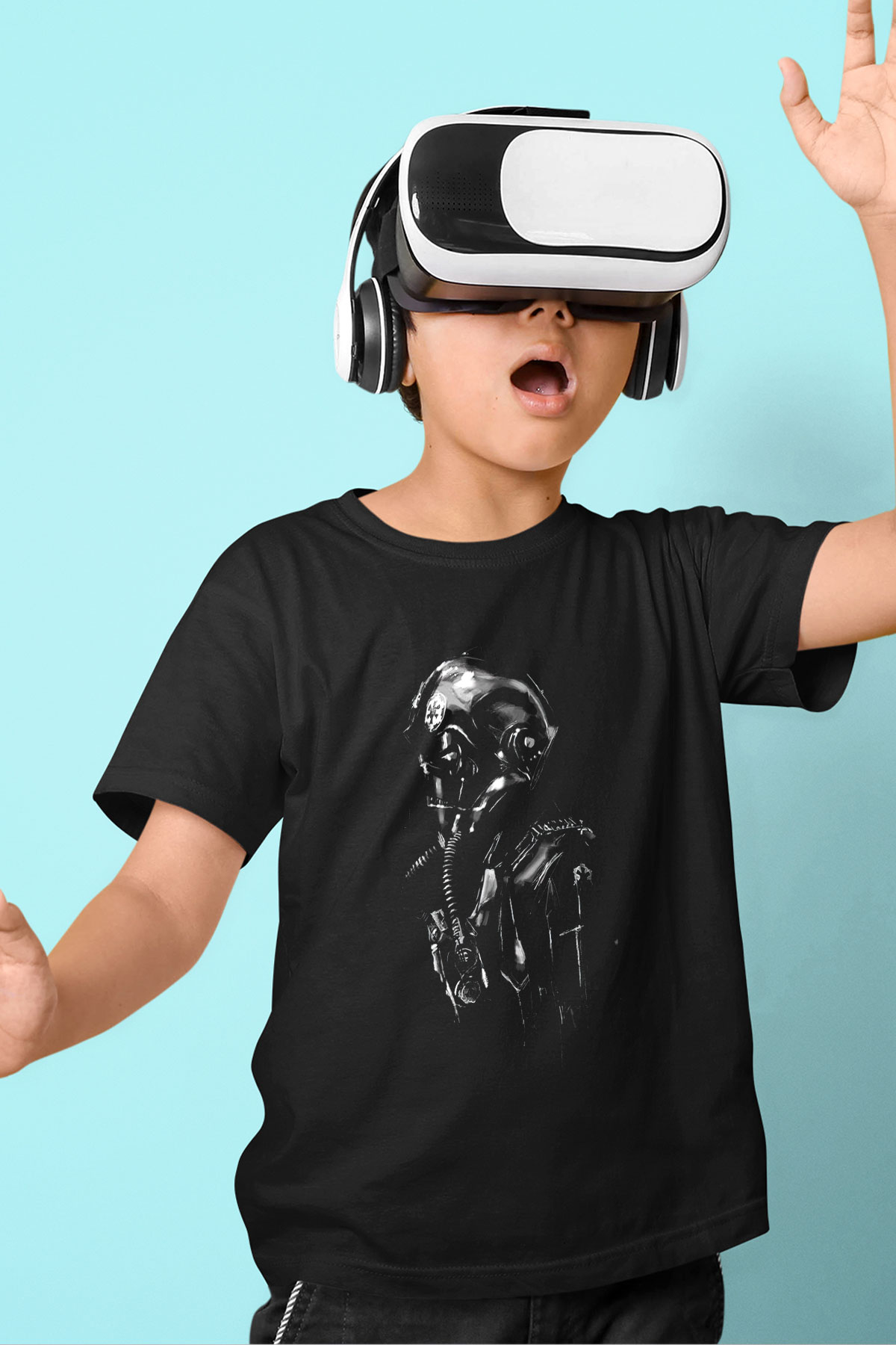 Star Wars Baskılı Siyah Unisex Çocuk Tişört