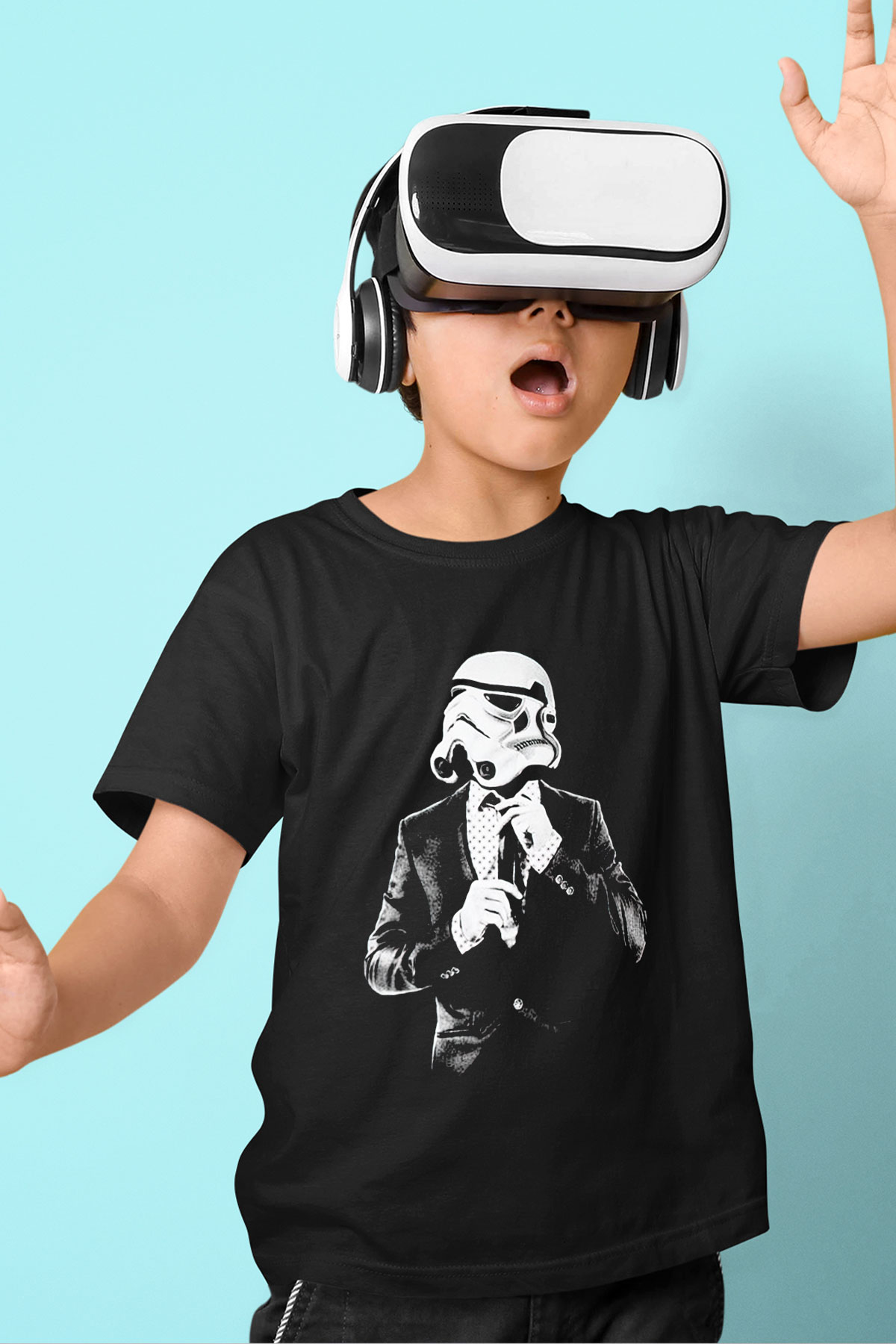 Star Wars Baskılı Siyah Unisex Çocuk Tişört