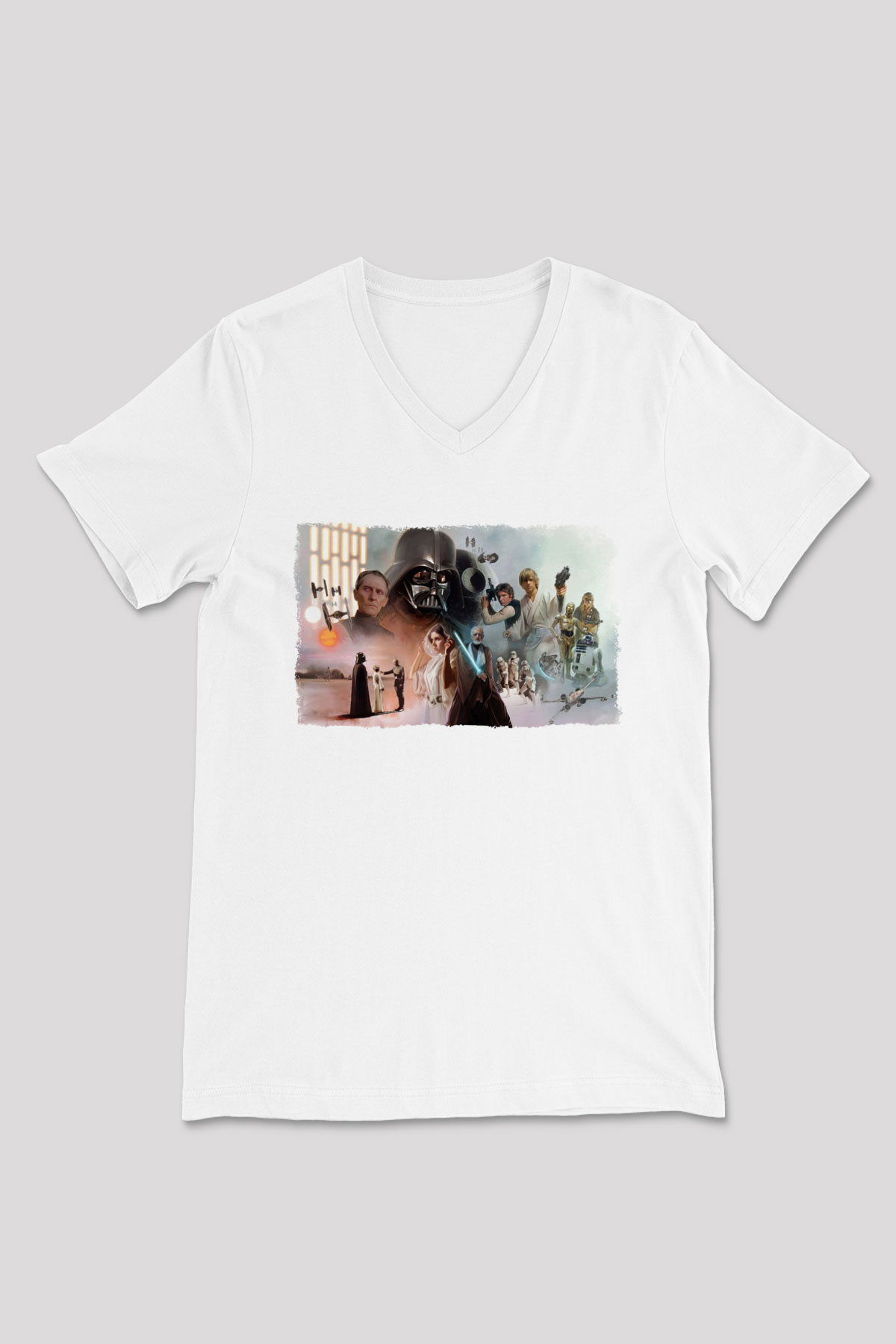 Star Wars Beyaz Unisex V Yaka Tişört