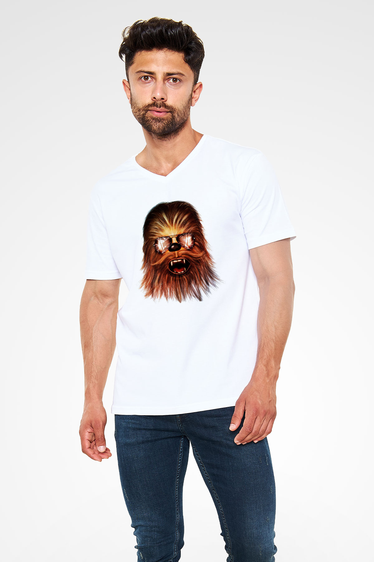 Star Wars Beyaz Unisex V Yaka Tişört T-Shirt